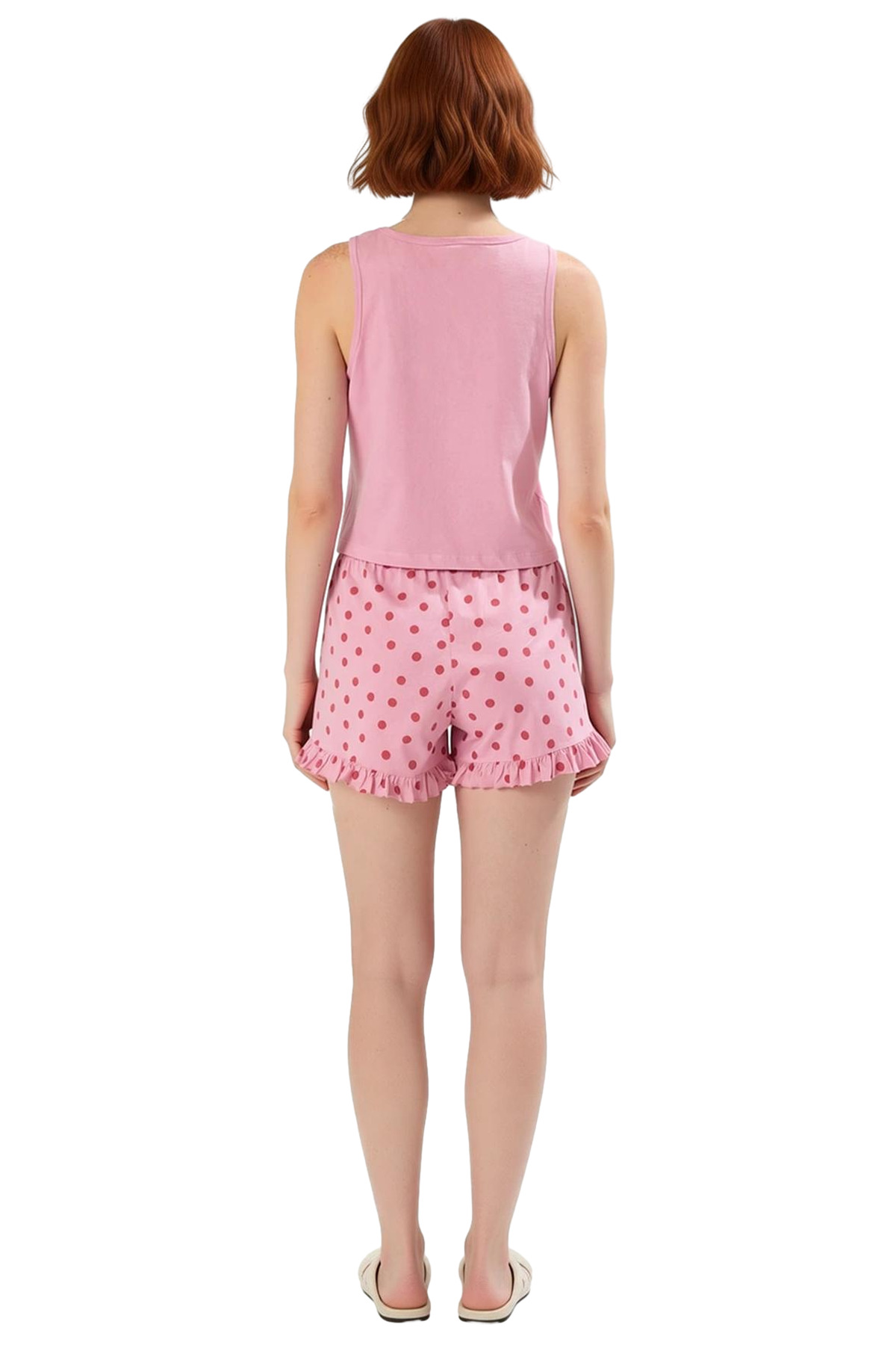 Kadın Yazlık Pamuklu Puantiyeli Kedili Pijama Takımı Premium Kalite Özenle Seçilmiş Özel Tasarım