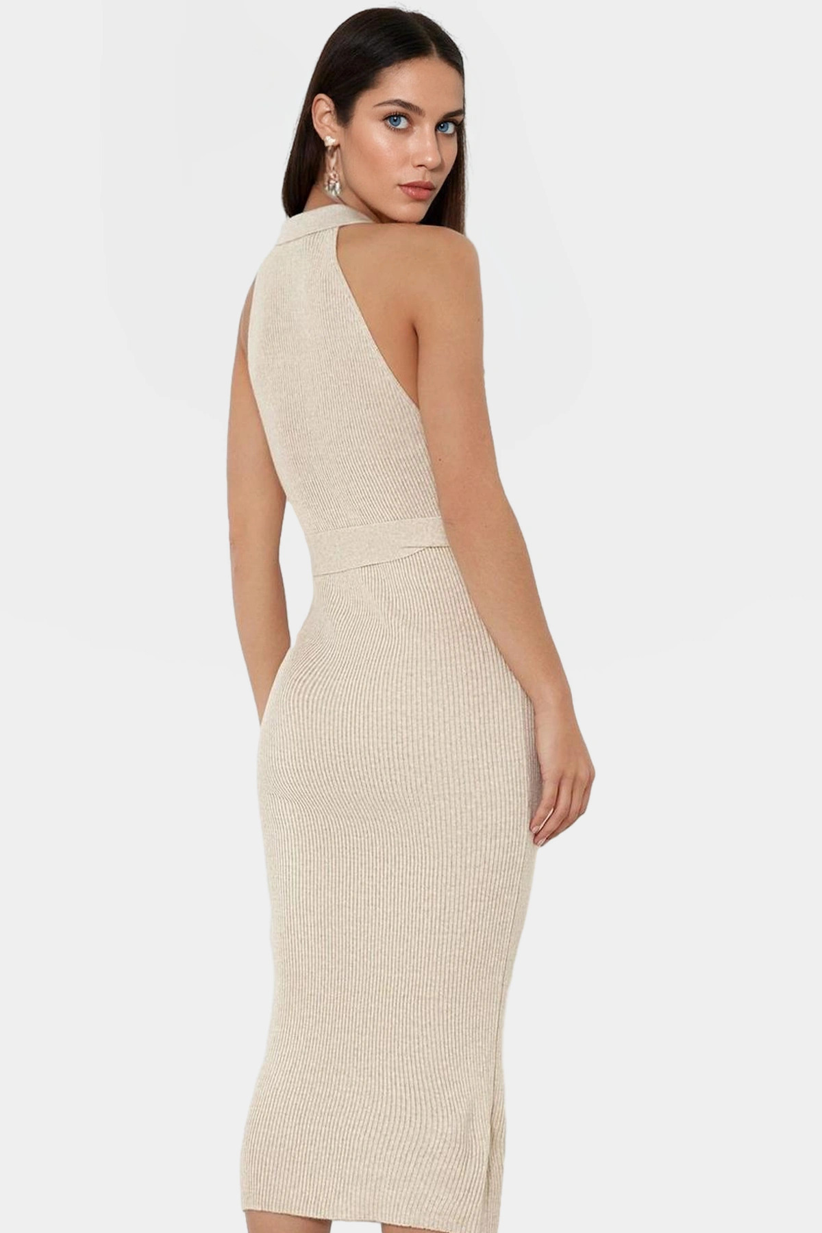 Kadın Triko Midi Elbise Kemerli Bodycon Slim Kalıp Günlük Kullanım Yaz Aylarının Vazgeçilmezi