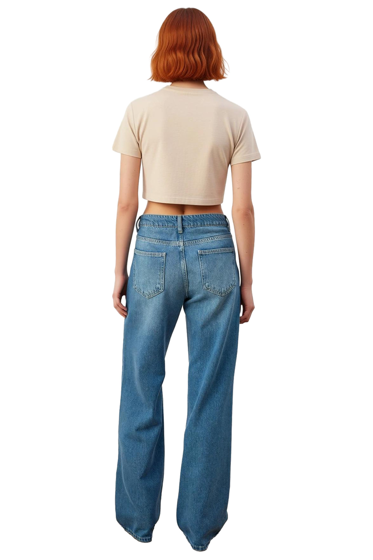 Kadın Geniş Paça Yüksek Bel Denim Pantolon Fonksiyonel Dayanıklı Kaliteli Konforlu Estetik