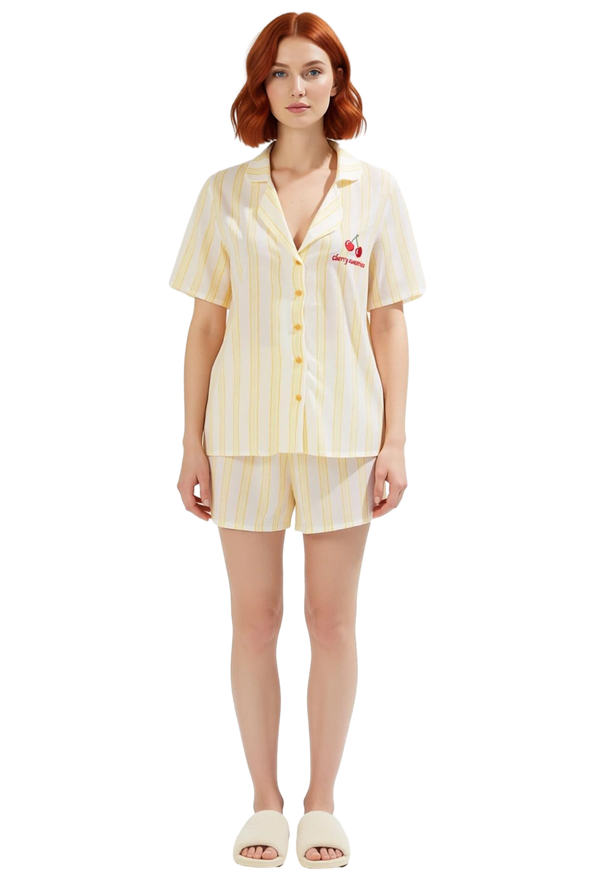 Kadın Çizgili Viskon Pijama Takımı Kısa Kollu Rahat Homewear Özenle Seçilmiş Seçkin Malzeme