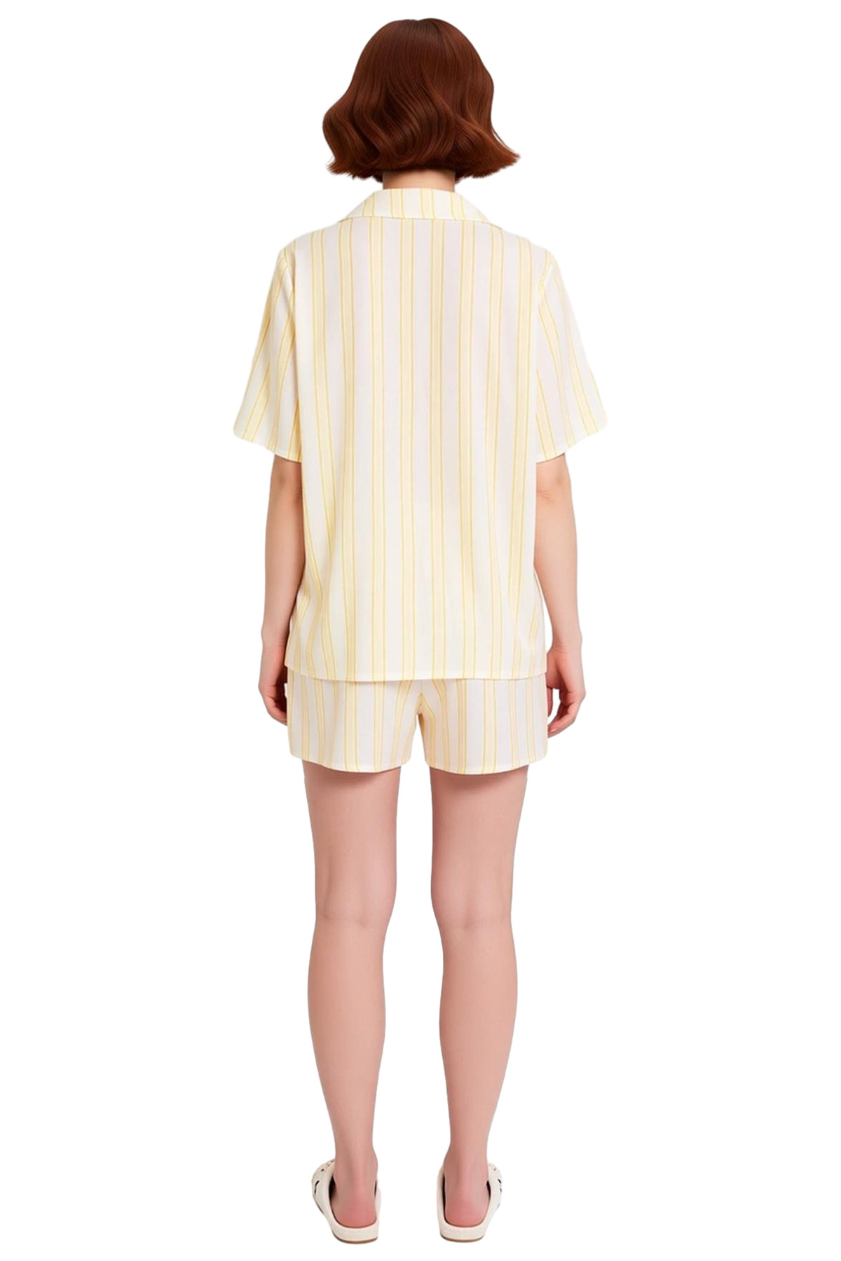 Kadın Çizgili Viskon Pijama Takımı Kısa Kollu Rahat Homewear Özenle Seçilmiş Seçkin Malzeme