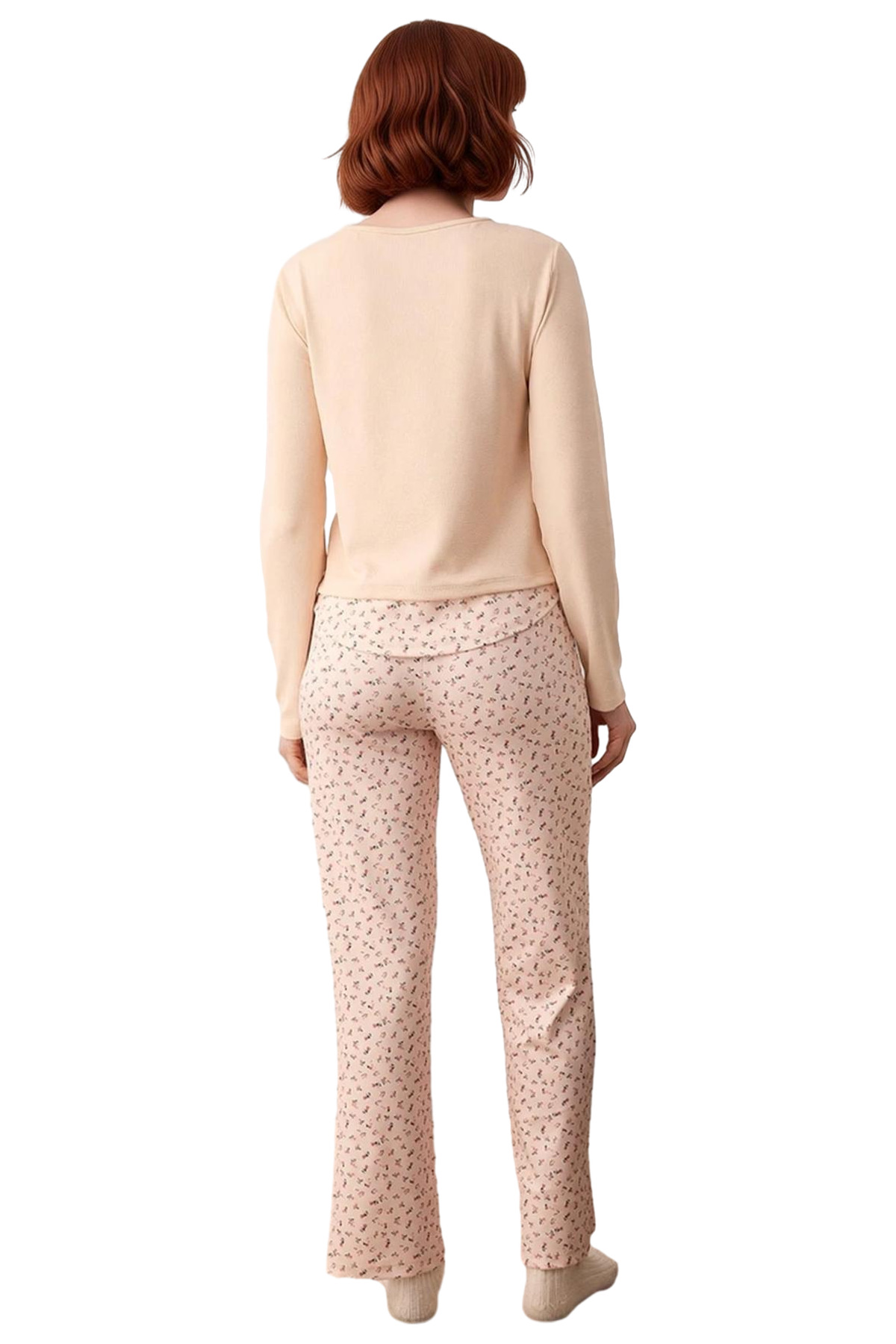 Kadın Çiçekli Yarım Patlı Fitilli Pijama Takımı Fonksiyonel Dayanıklı Kaliteli Konforlu Şık