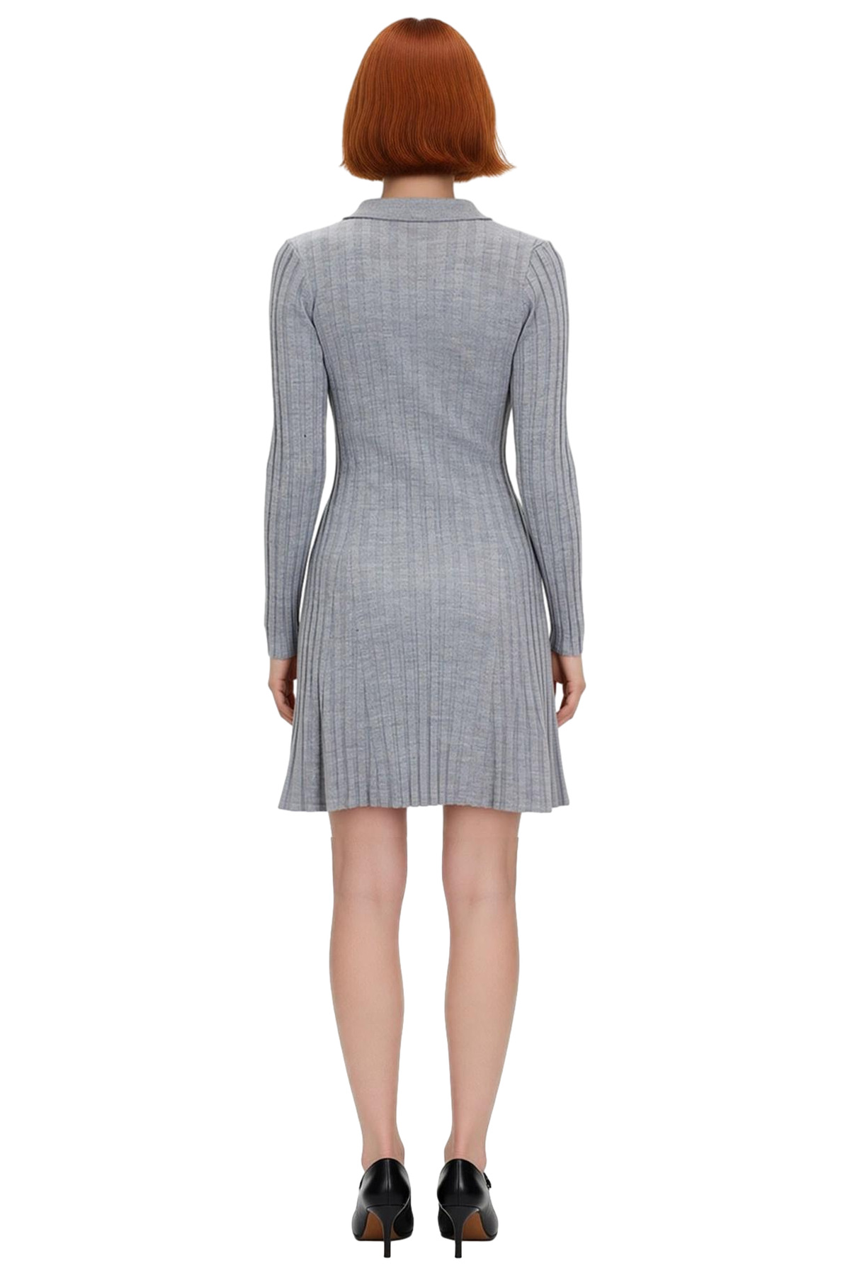Kadın Fitilli Polo Yaka Bodycon Uzun Kollu Triko Mini Elbise Günlük Tarzınıza Konfor Katar