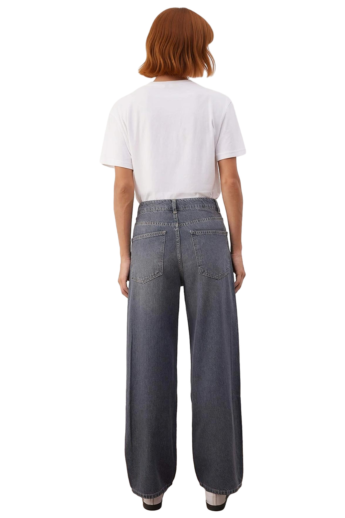 Kadın Yüksek Bel Geniş Paça Denim Pantolon Fonksiyonel Dayanıklı Kaliteli Konforlu Estetik
