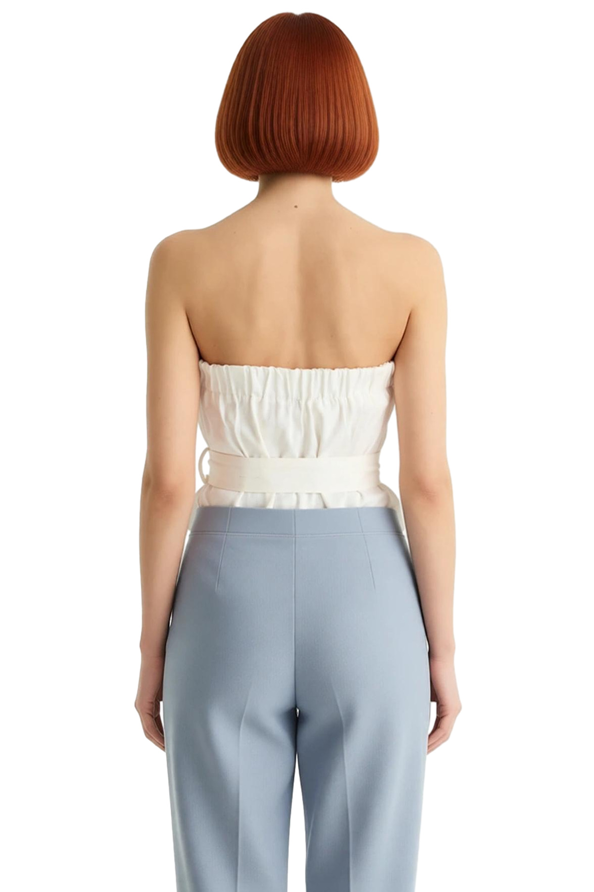 Straplez Fitted Gabardin Bluz Kemer Detaylı Yazlık Günlük Şık Görünüm Dayanıklı Malzeme
