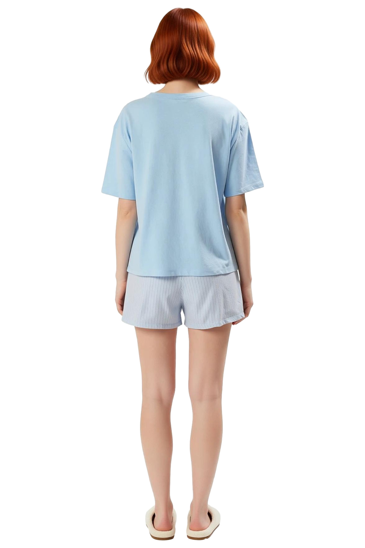 Kadın Yazlık Pamuklu Çizgili Pijama Takımı Rahat Kalıp Günlük Kullanım İçin Konforlu Kesim