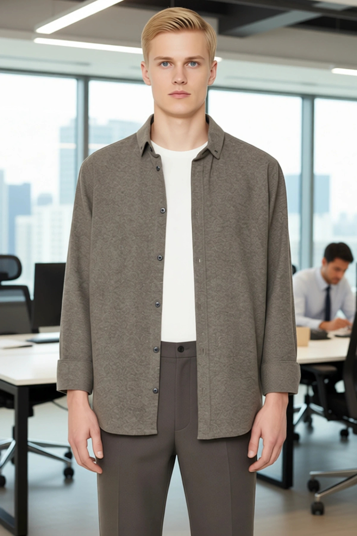 Erkek Slim Fit Düğmeli Yaka Flanel Dokuma Uzun Kollu Kışlık Gömlek Casual Ve Smart Görünümler