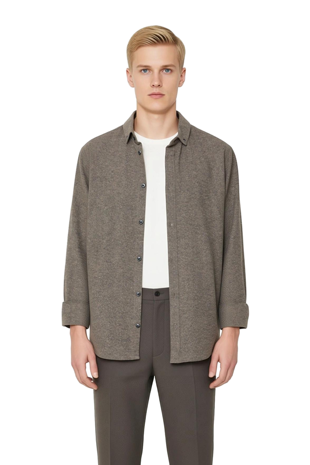 Erkek Slim Fit Düğmeli Yaka Flanel Dokuma Uzun Kollu Kışlık Gömlek Casual Ve Smart Görünümler