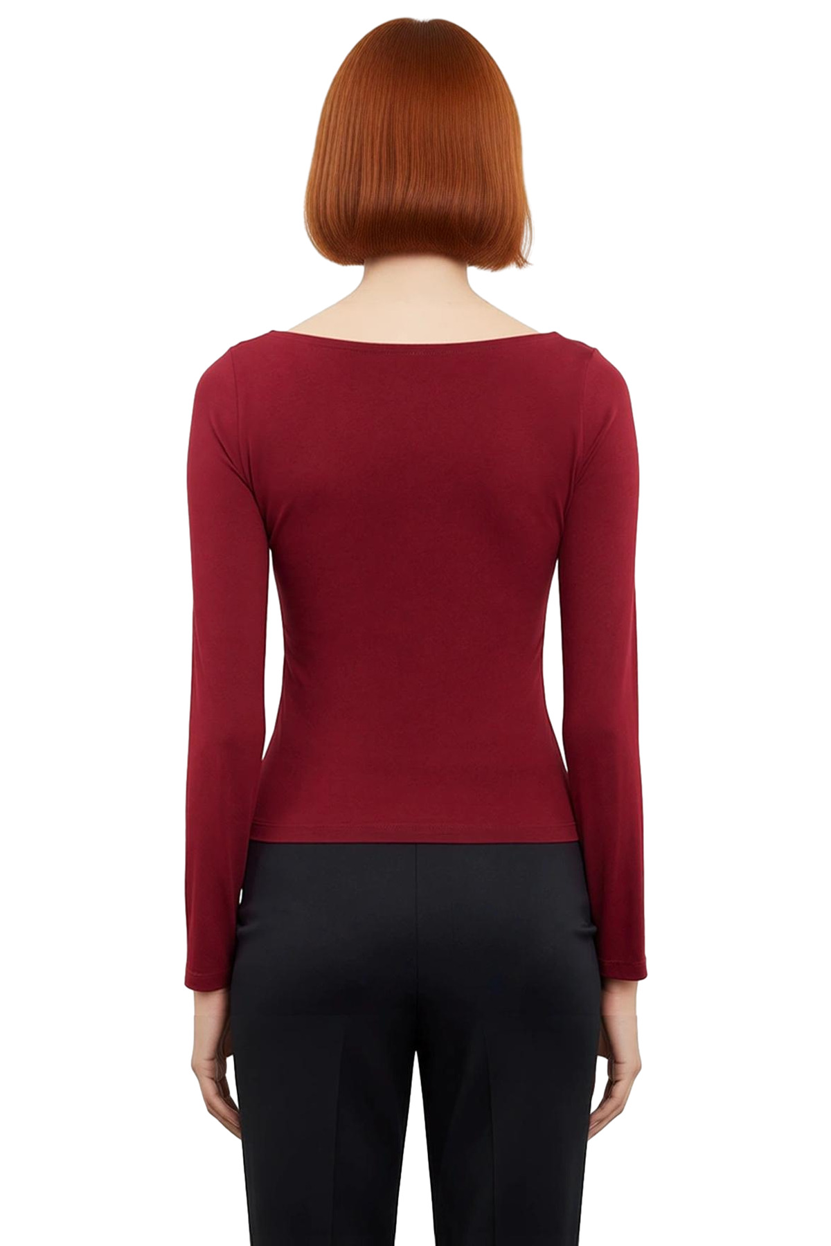 Kadın Fitted Havuz Yaka Uzun Kollu Basic Örme Bluz Mor Renk Günlük Kullanıma Uygun Cool & Comfort