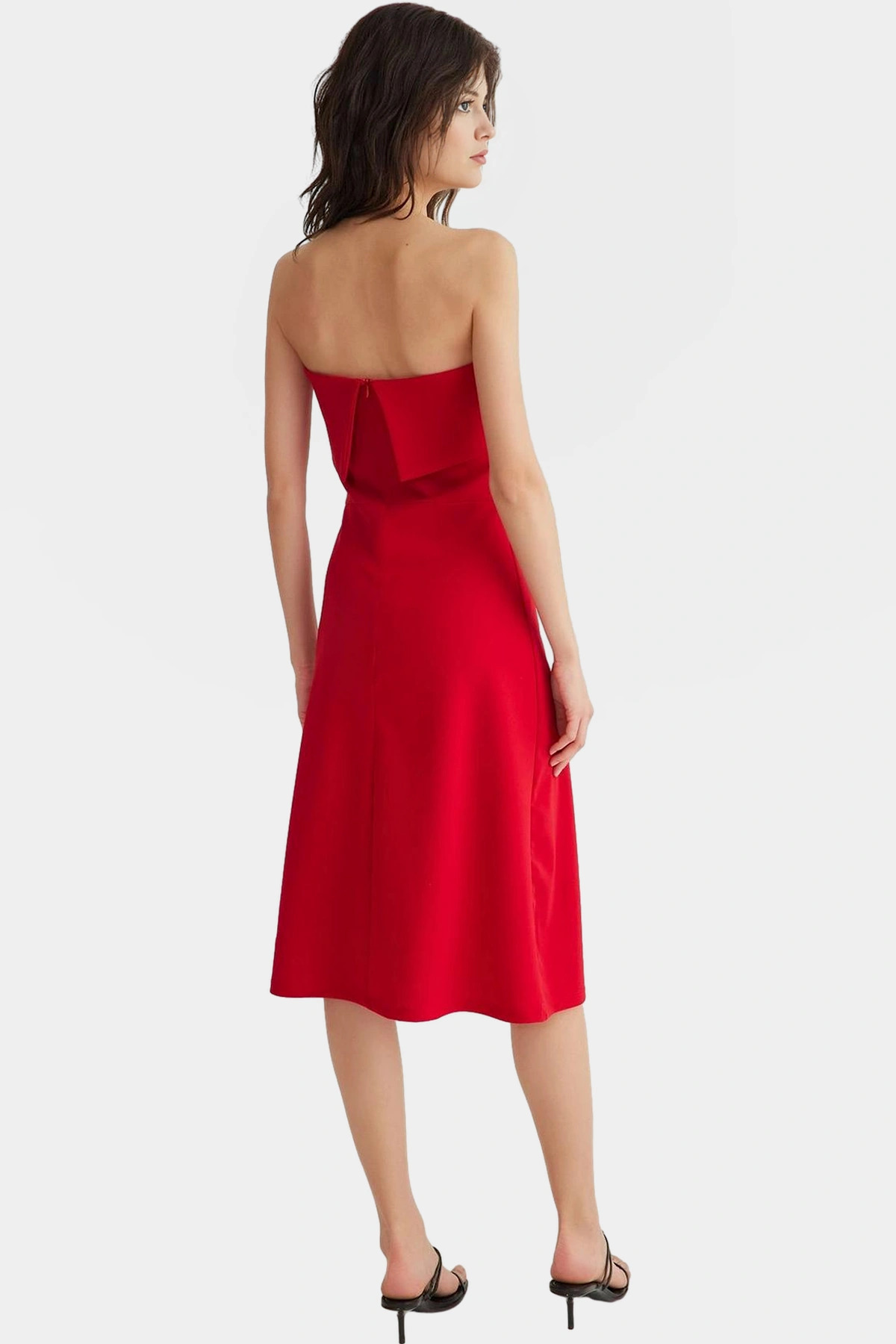 Kadın Straplez A line Midi Örme Elbise Hafif Yazlık Rahat Günlük Yaz Aylarının Vazgeçilmezi