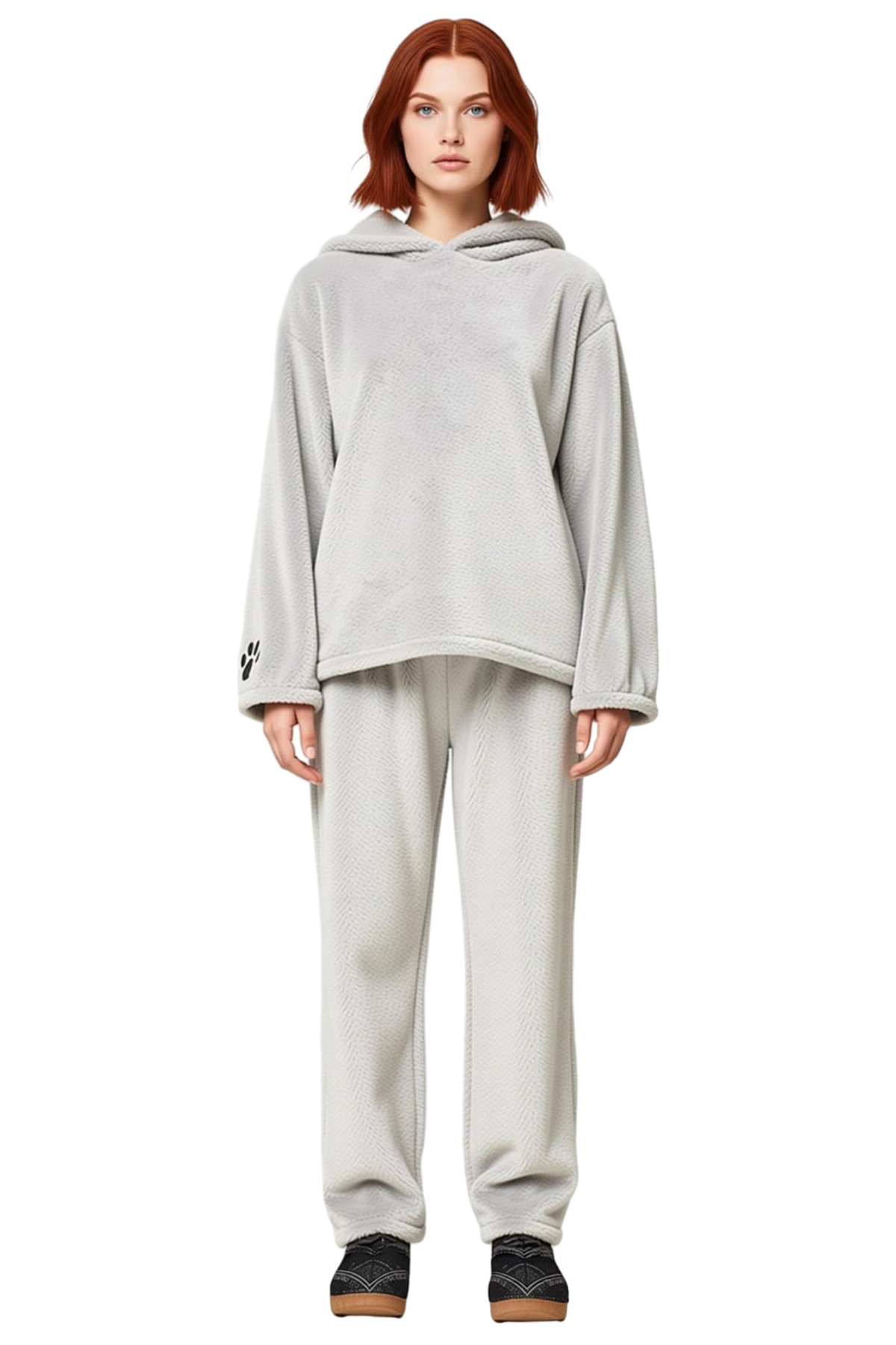 Kadın Ayıcık Nakışlı Wellsoft Kapüşonlu Pijama Takımı Fonksiyonel Dayanıklı Kaliteli Rahat
