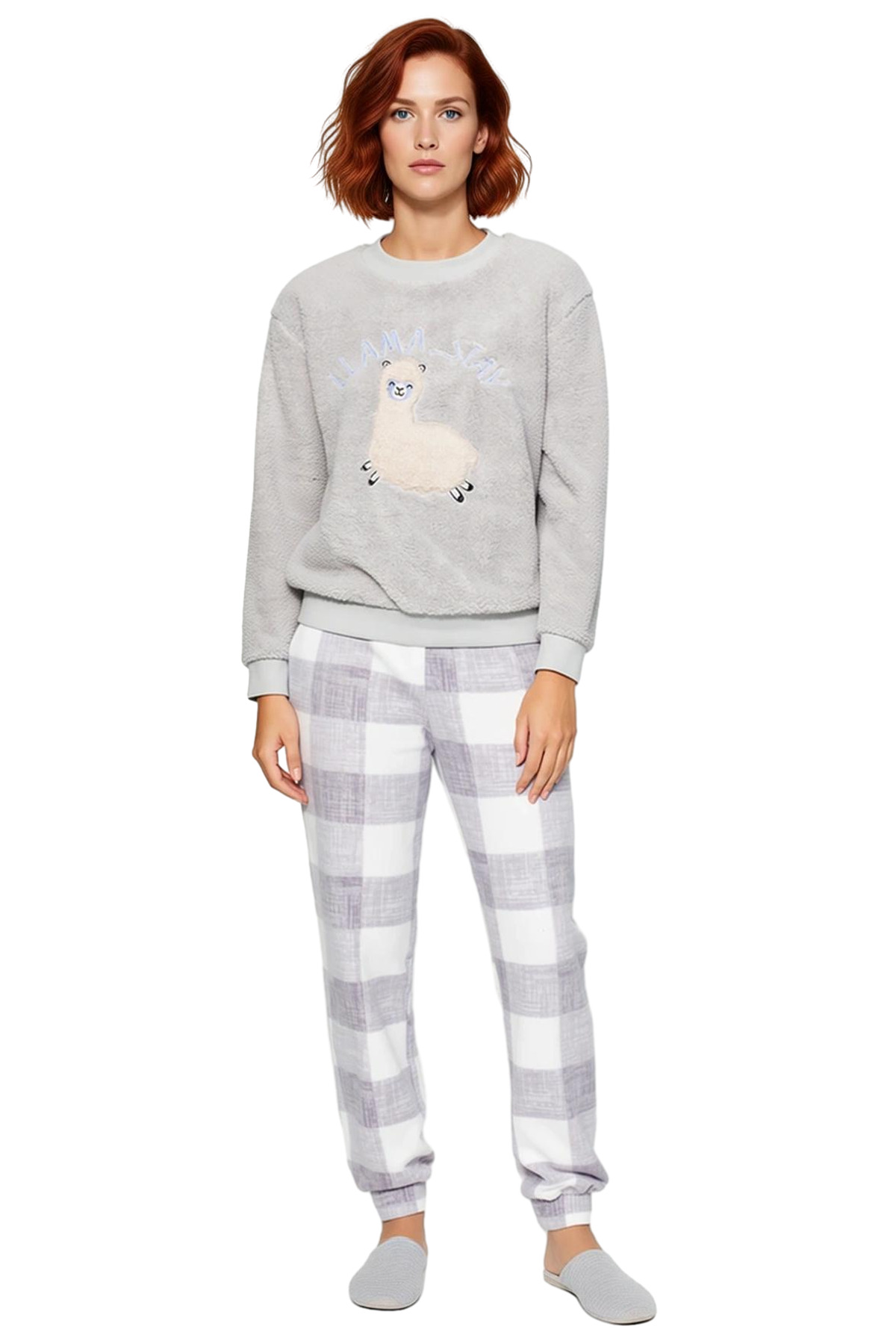 Kadın Wellsoft Örme Pijama Takımı Lama Desenli Kışlık Özel Tasarım Günlük Kullanım İçin