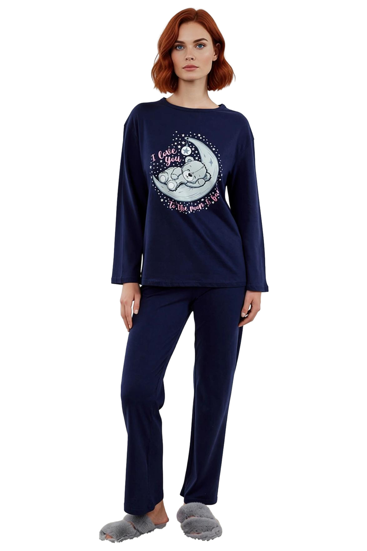 Kadın Ayıcık ve Galaksi Baskılı Pijama Takımı Fonksiyonel Dayanıklı Kaliteli Konforlu Spor
