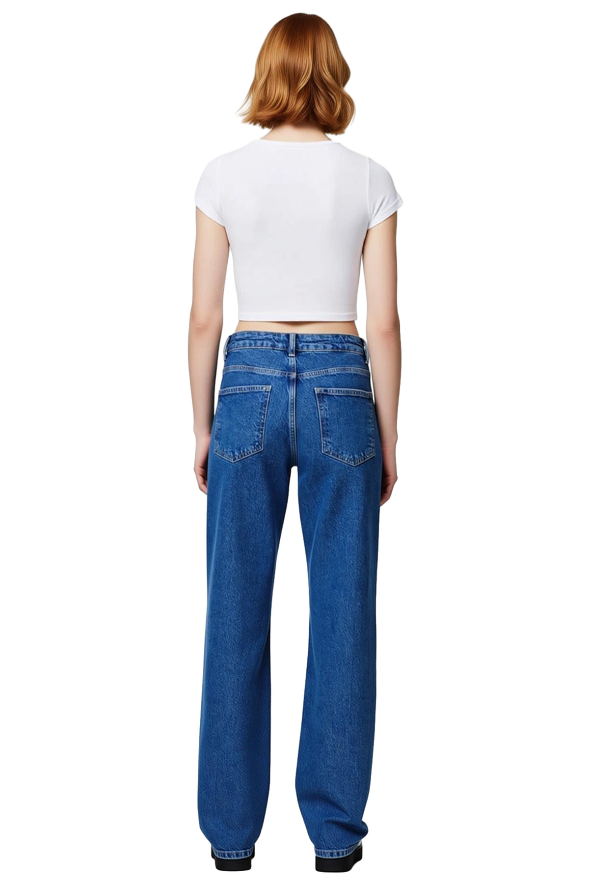 Kadın Yüksek Bel Düz Kesim Denim Pantolon Fonksiyonel Dayanıklı Kaliteli Konforlu Estetik Şık