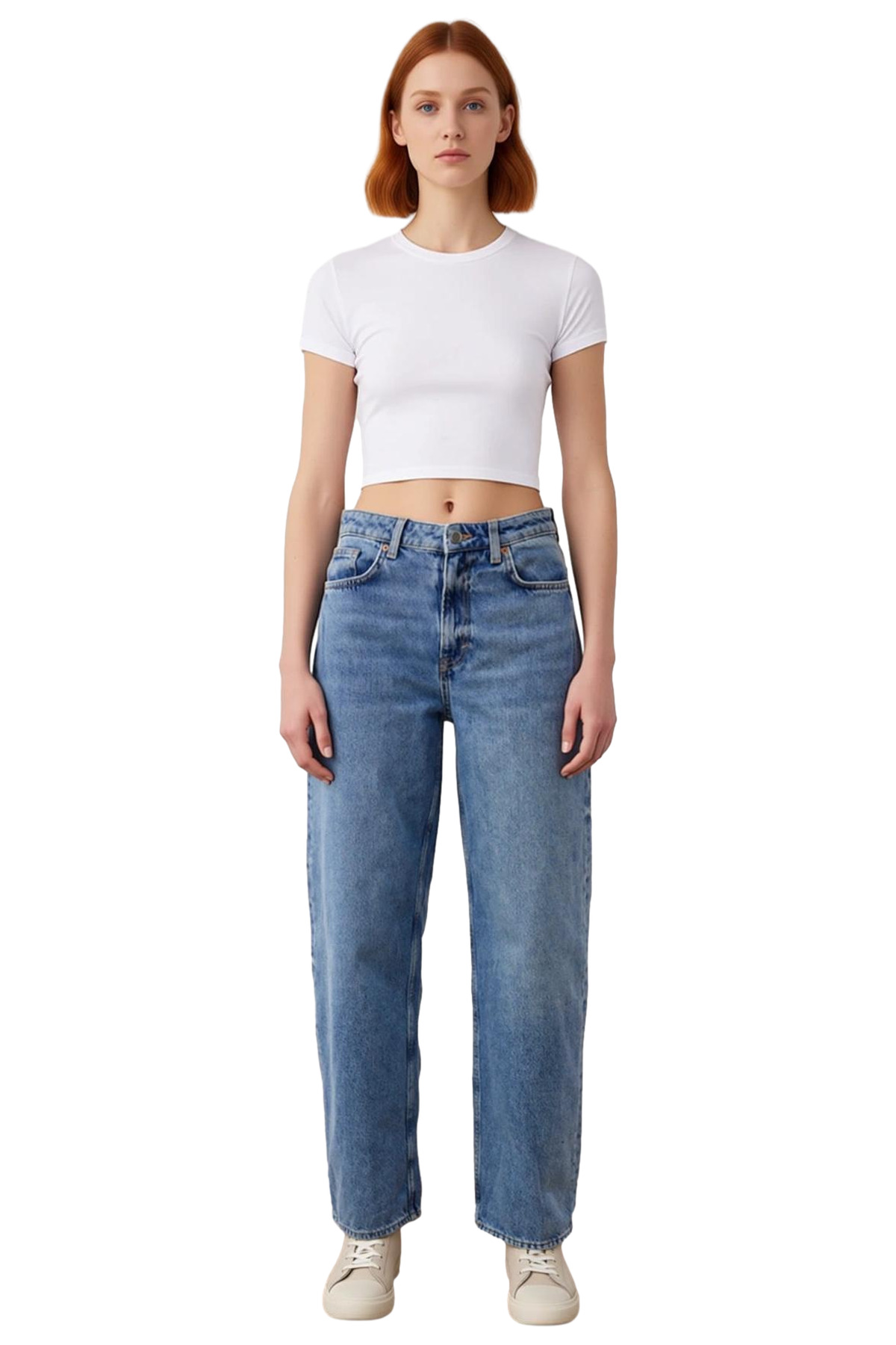 Kadın Yüksek Bel Geniş Paça Denim Pantolon Fonksiyonel Dayanıklı Kaliteli Konforlu Estetik