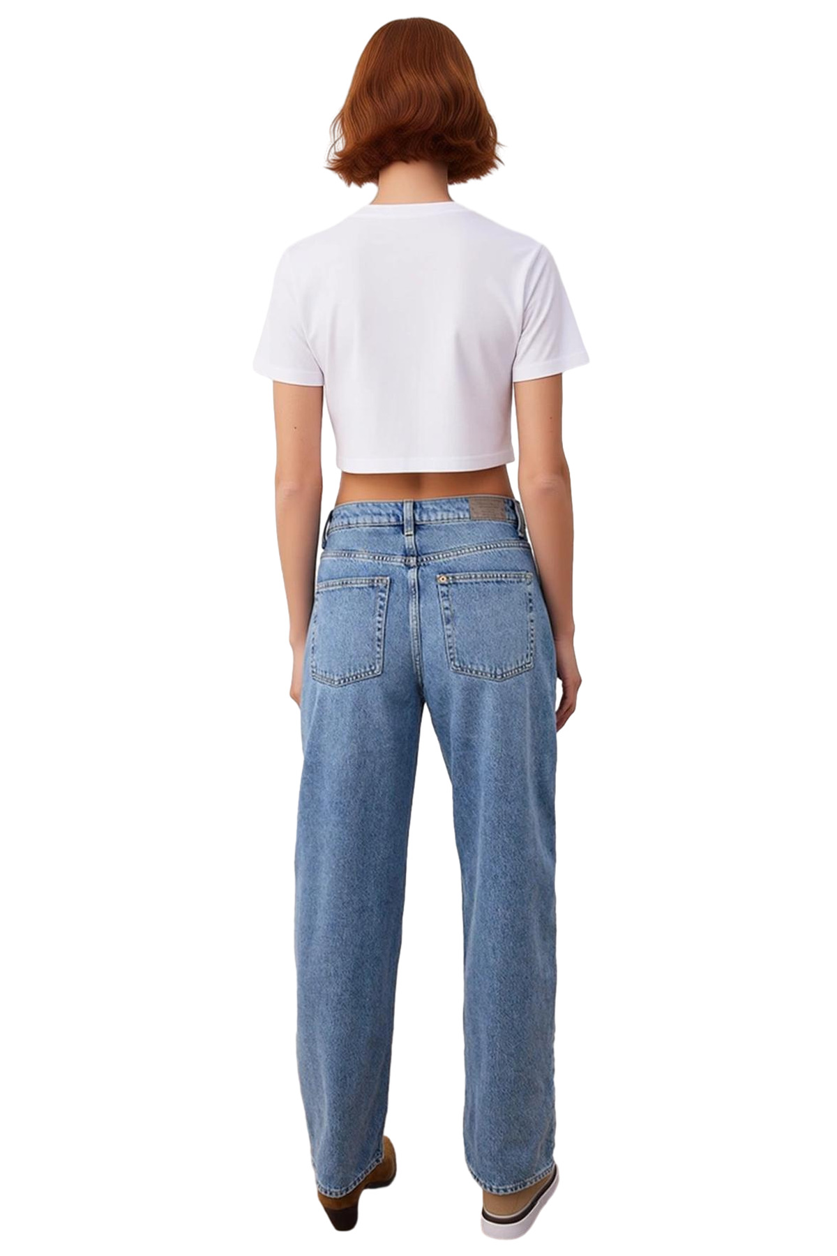 Kadın Yüksek Bel Geniş Paça Denim Pantolon Fonksiyonel Dayanıklı Kaliteli Konforlu Estetik