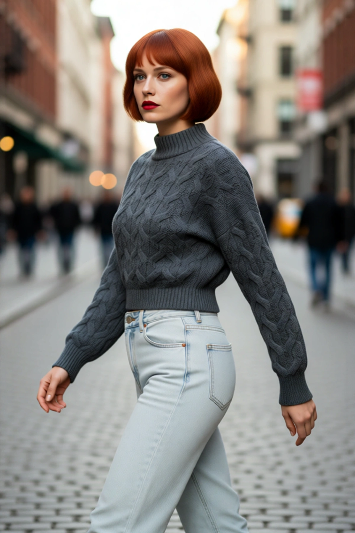 Kadın Oversize Saç Örgü Dik Yaka Triko Crop Kazak Kış Günleri İçin Konforlu Ve Şık Tasarım