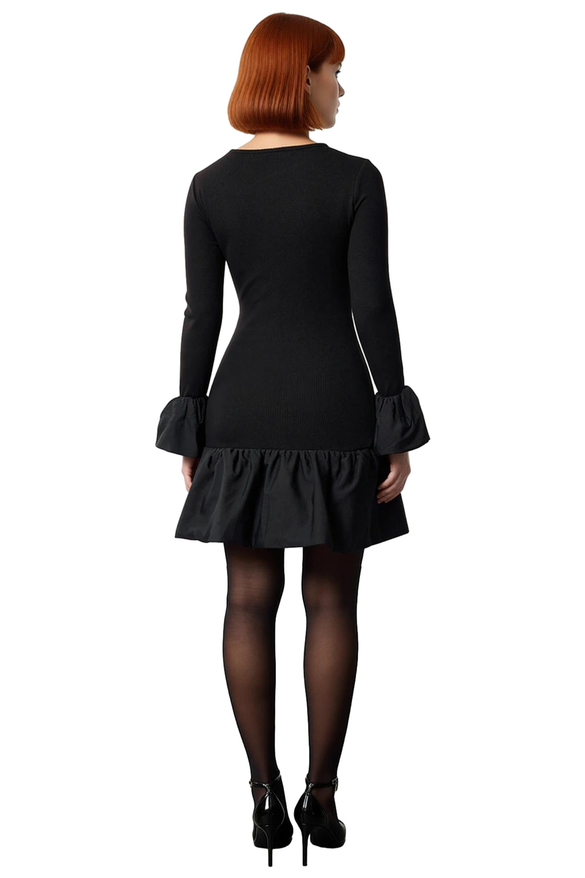 Kadın Bodycon Uzun Kollu Volanlı Mini Elbise Şık Gece Davetleri İçin Bisiklet Yaka Örme Tasarım