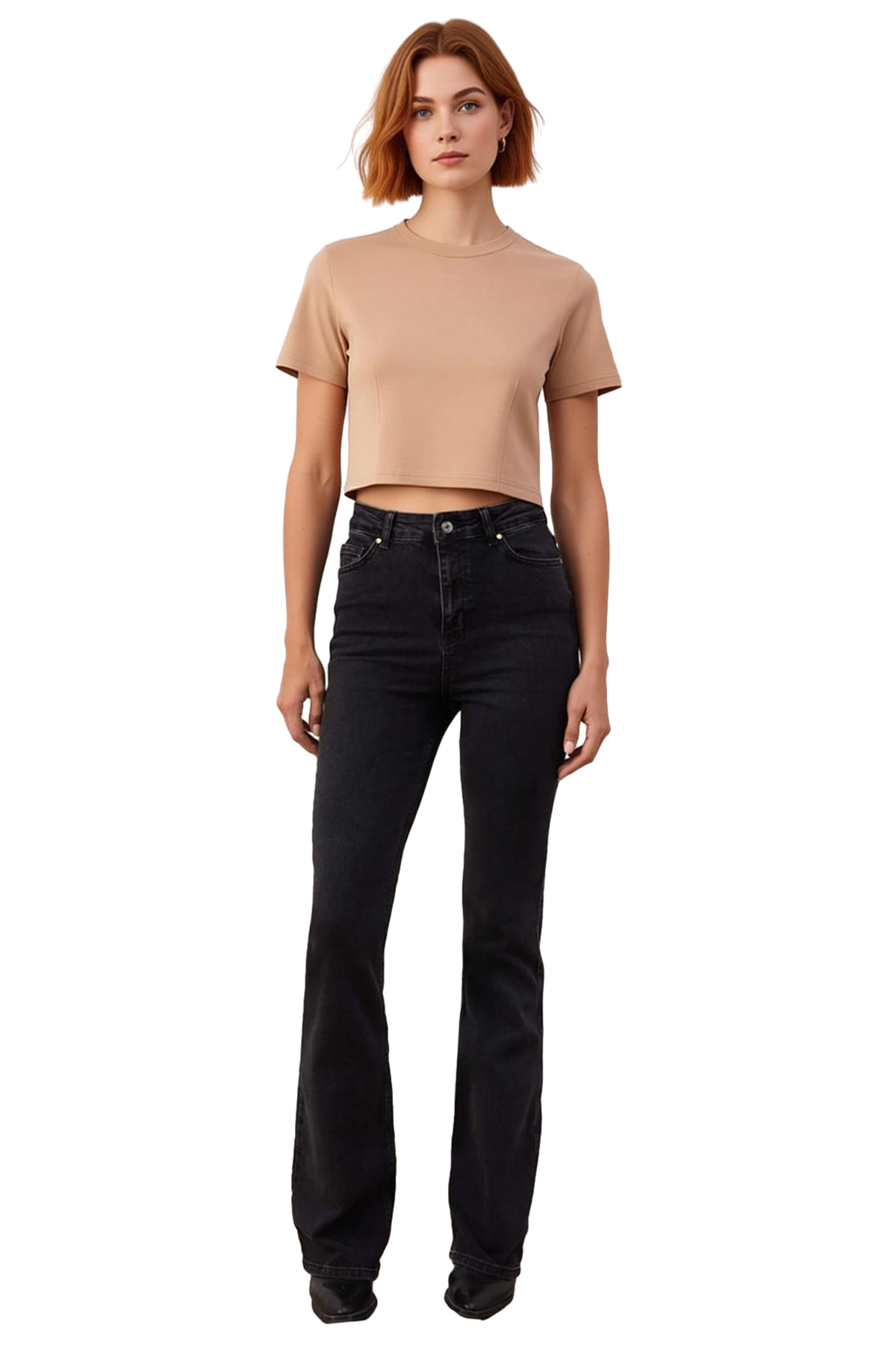 Kadın Moda İspanyol Paça Jeans Uzun Boy Normal Bel Flare Kalıp Günlük Stil Mevsimlik Kullanım