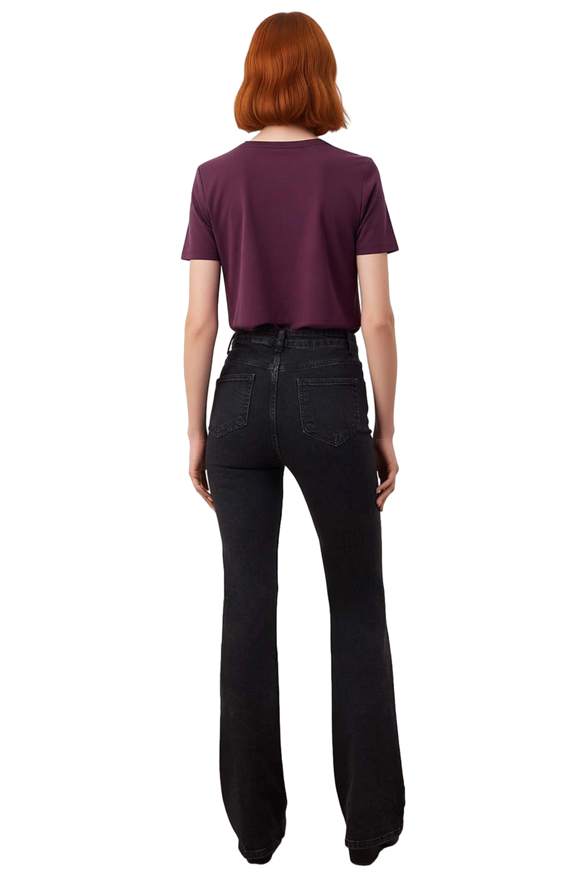 Kadın Moda İspanyol Paça Jeans Uzun Boy Normal Bel Flare Kalıp Günlük Stil Mevsimlik Kullanım