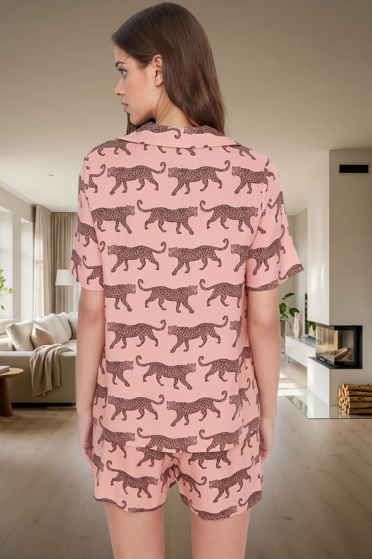Kadın Şık Desenli Viskon Pijama Takımı Rahat Yazlık Shally Dokuma Trend Tasarım Özel