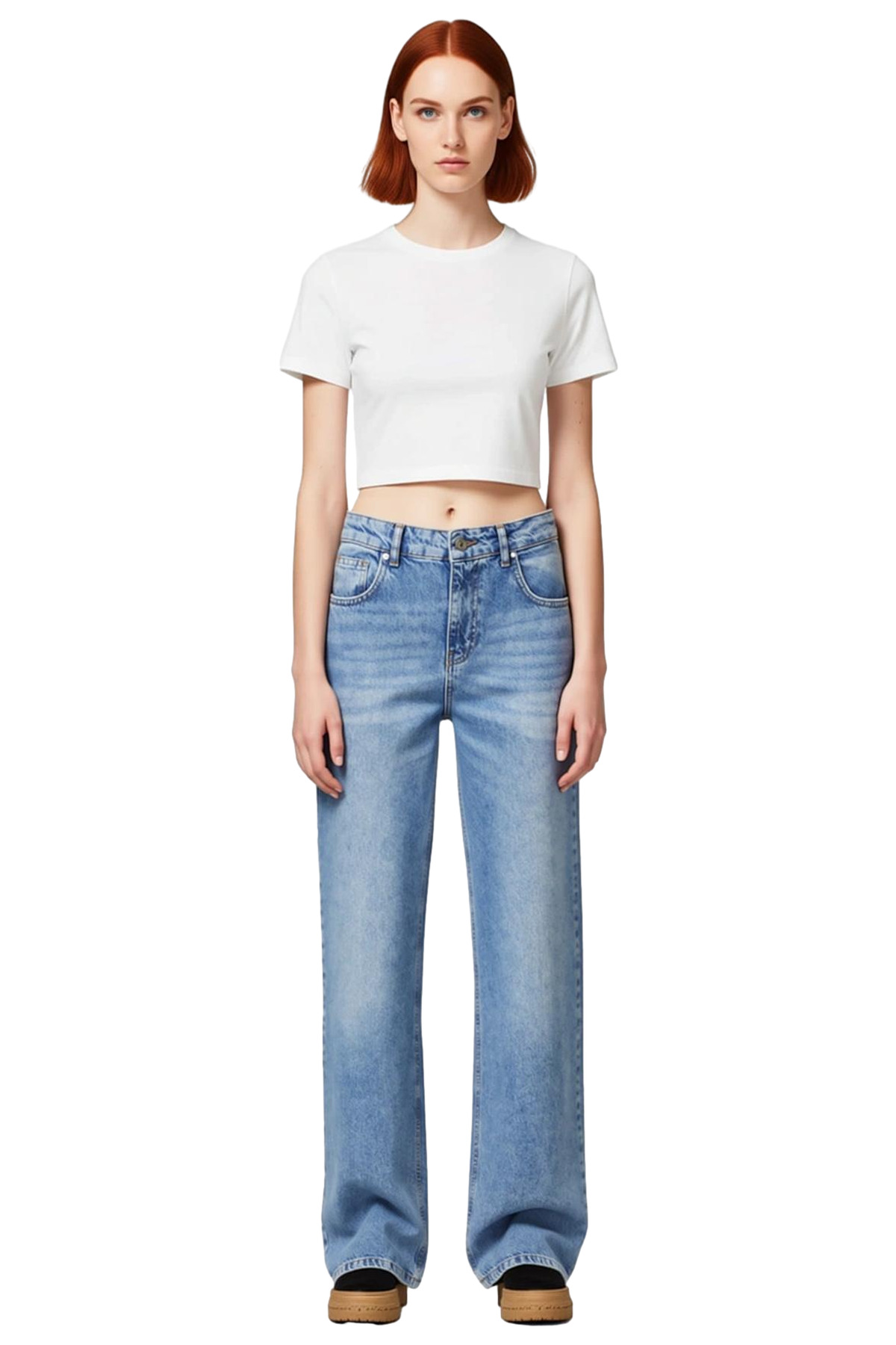 Kadın Açık Wide Leg Denim Pantolon Yüksek Bel Rahat Kesim Fonksiyonel Dayanıklı Kaliteli Şık