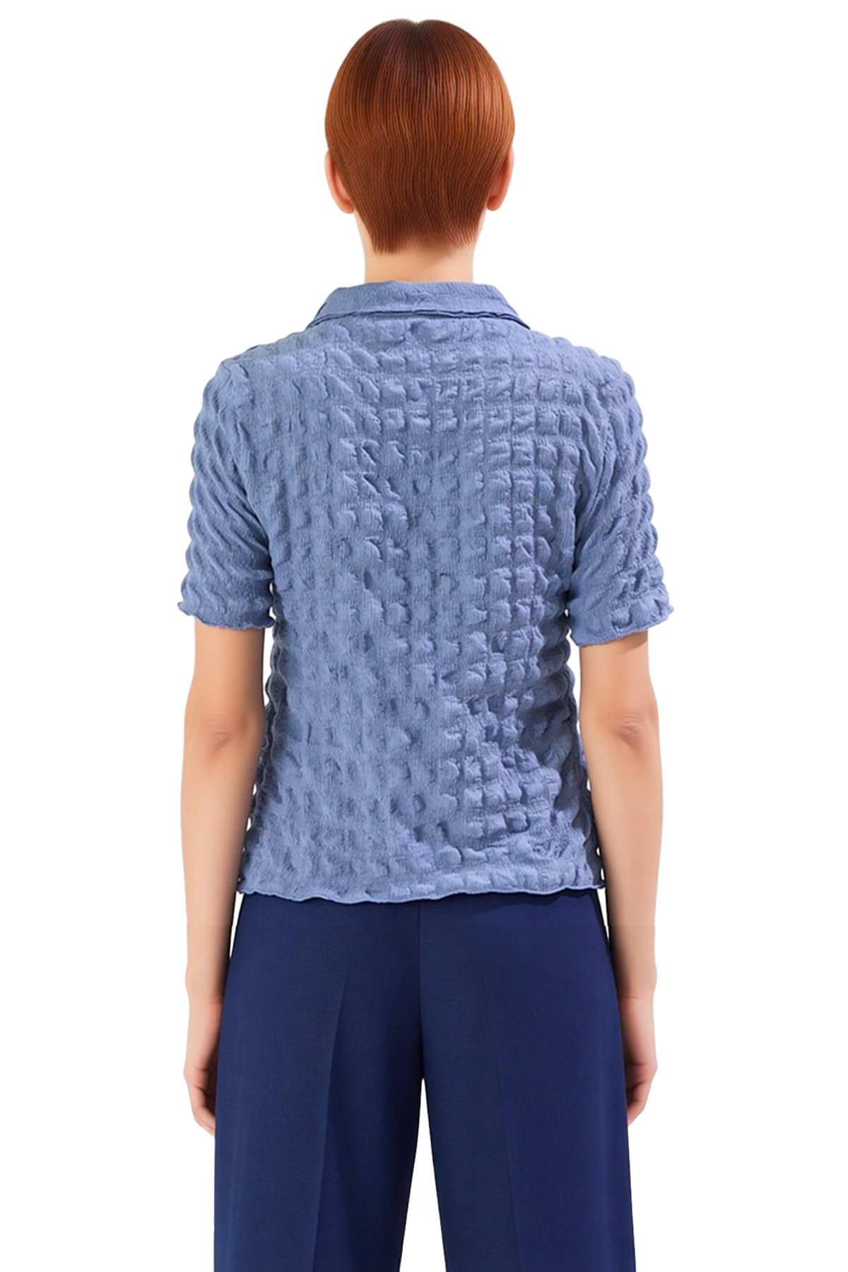 Yazlık Kadın Kısa Kollu Gofre Örme Bluz Trend Tasarım Yüksek Kalite Mükemmel Uyum Modern Stil