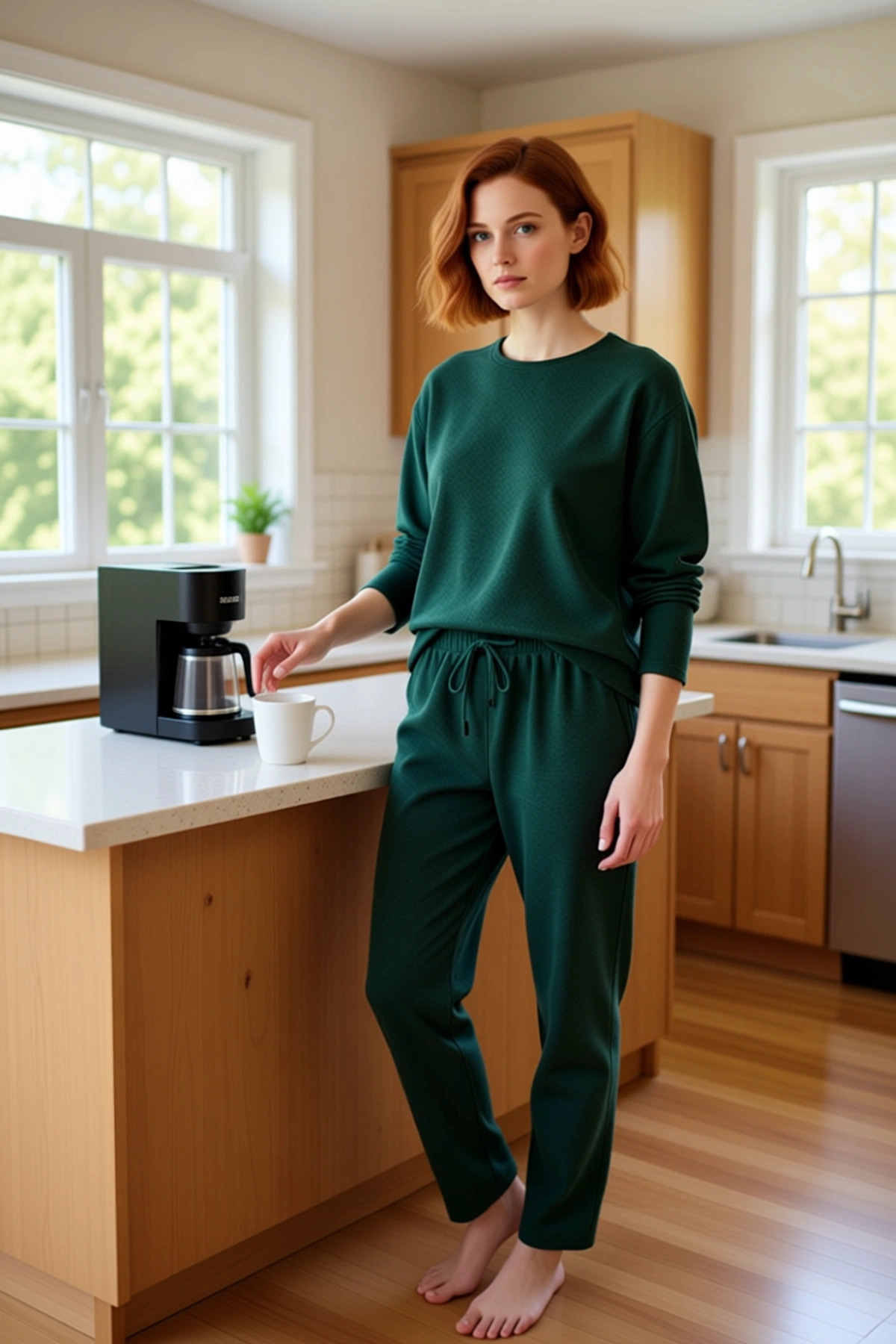 Kadın Kışlık Waffle Kumaş Pijama Takımı Regular Kalıp Pamuklu 2'li Set Konforlu Kesim