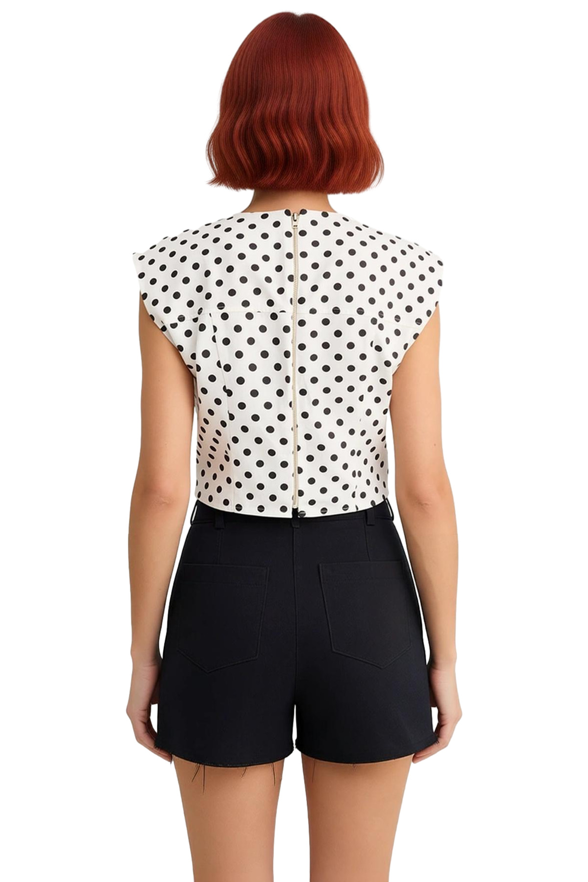 Pamuklu Puantiyeli Crop Bluz Fitted Kalıp Günlük Stil Yüksek Kalite Özel Tasarım