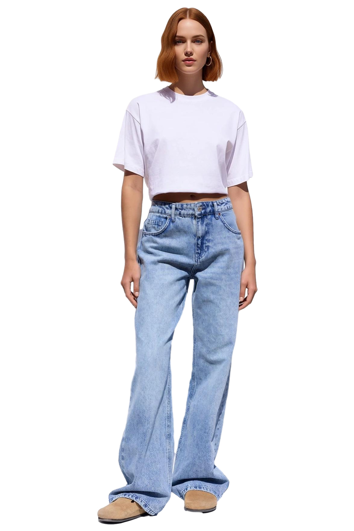 Kadın Geniş Paça Denim Pantolon Fonksiyonel Dayanıklı Kaliteli Konforlu Estetik Premium Şık