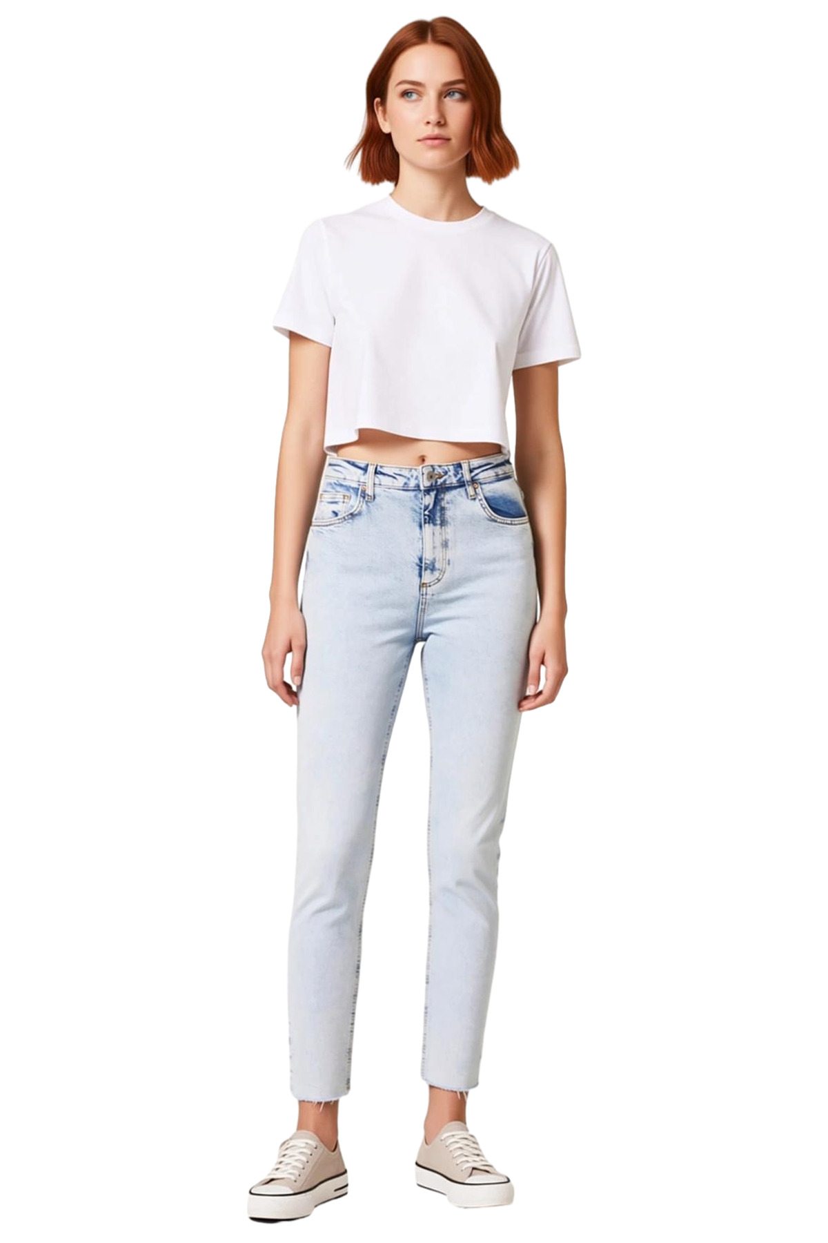 Kadın Moda Yüksek Bel Mom Fit Jean Düz Desen Günlük Kombinler Hafta Sonu Mevsimlik Kullanım