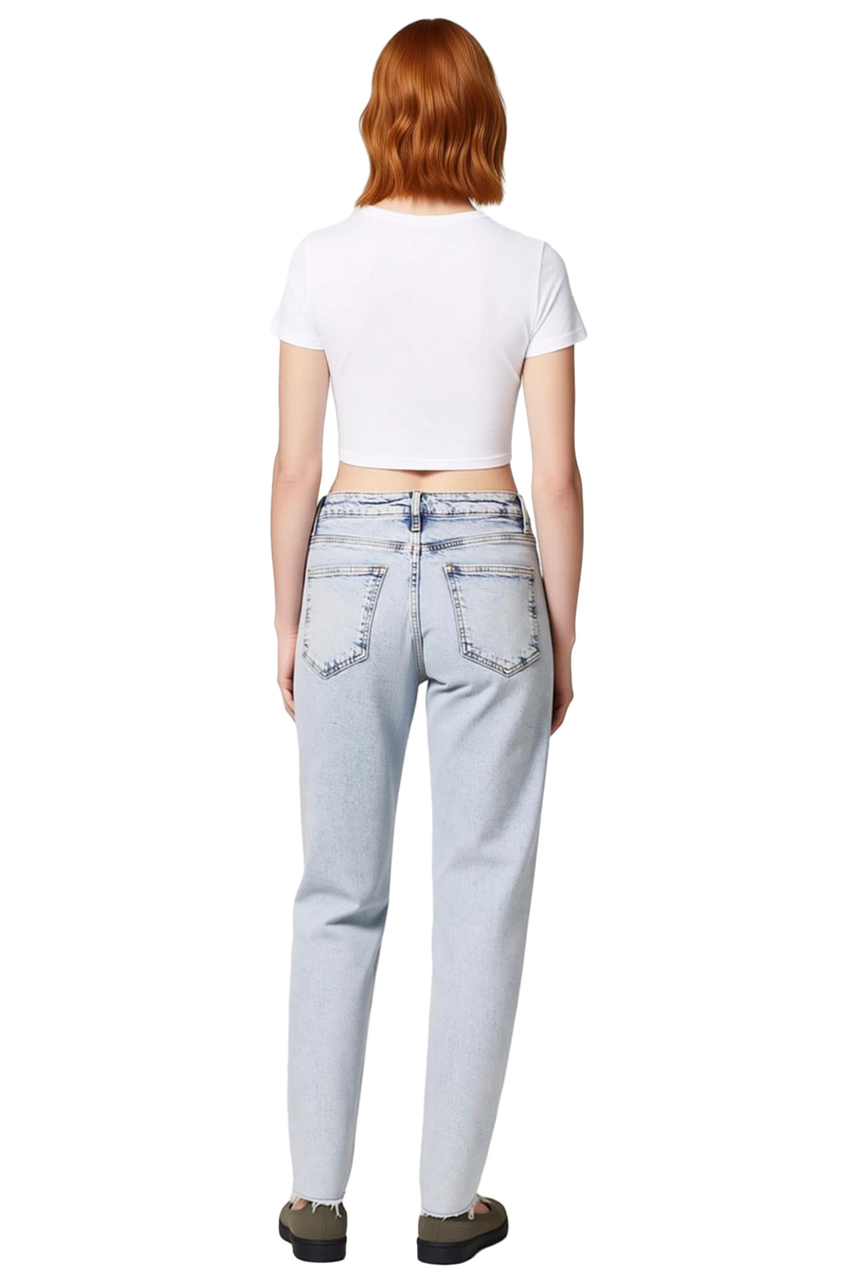 Kadın Moda Yüksek Bel Mom Fit Jean Düz Desen Günlük Kombinler Hafta Sonu Mevsimlik Kullanım
