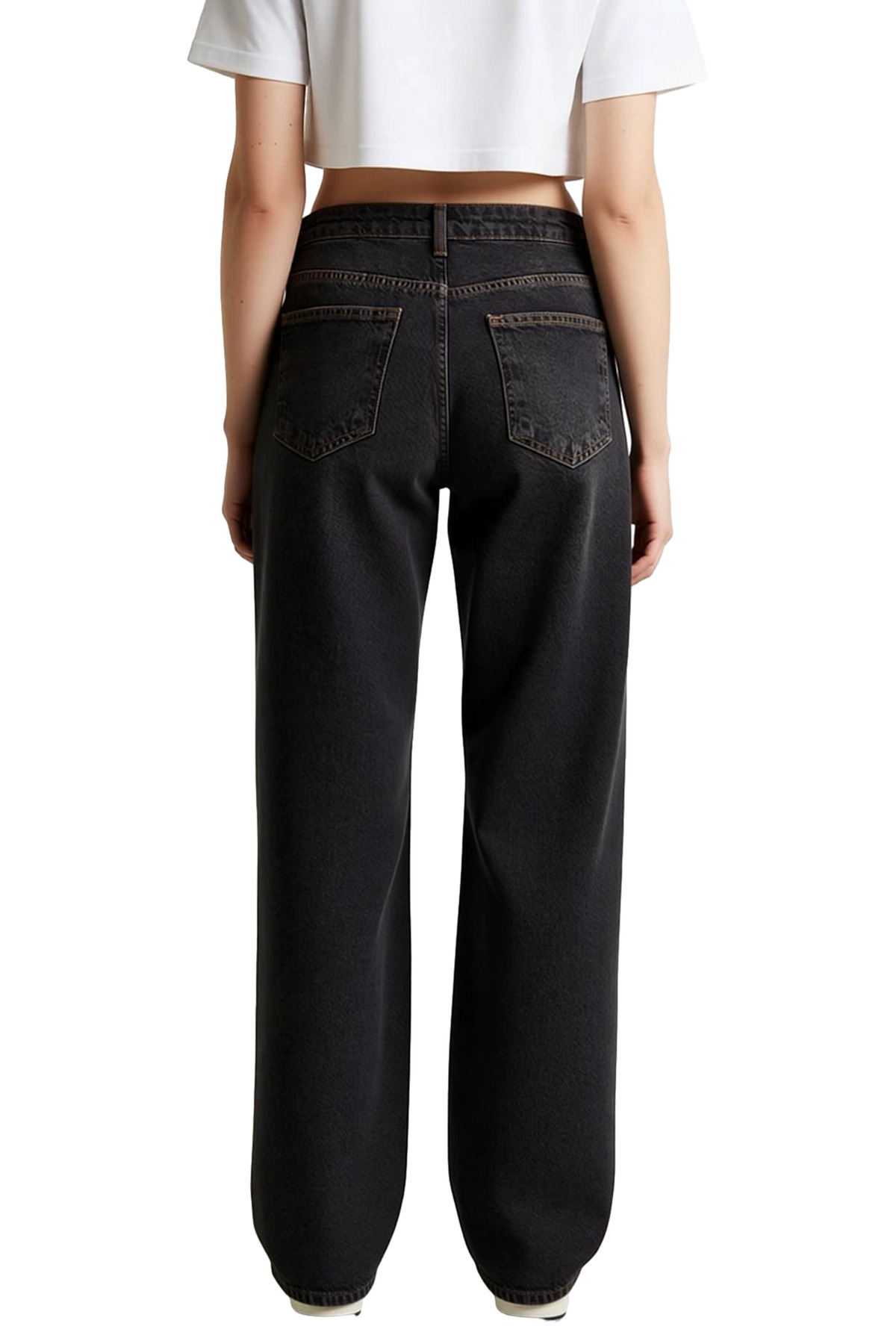 Kadın Antrasit Vintage Yıkama Geniş Paça Jean Pantolon Fonksiyonel Dayanıklı Kaliteli Spor
