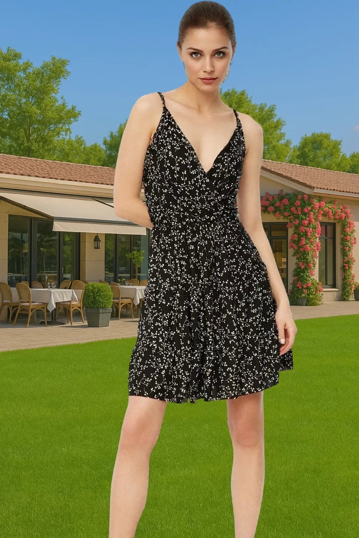 Kadın Mini A Line Örme Elbise Çiçekli Desen Yazlık Rahat Günlük Kullanım Dayanıklı Malzeme
