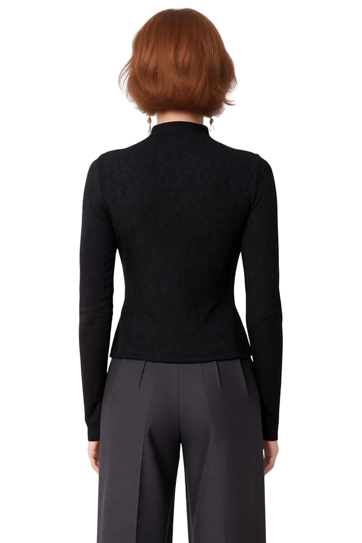 Kadın Jakarlı Hakim Yaka Bağcıklı Uzun Kollu Örme Kaliteli Şık Rahat Modern Zarif Günlük