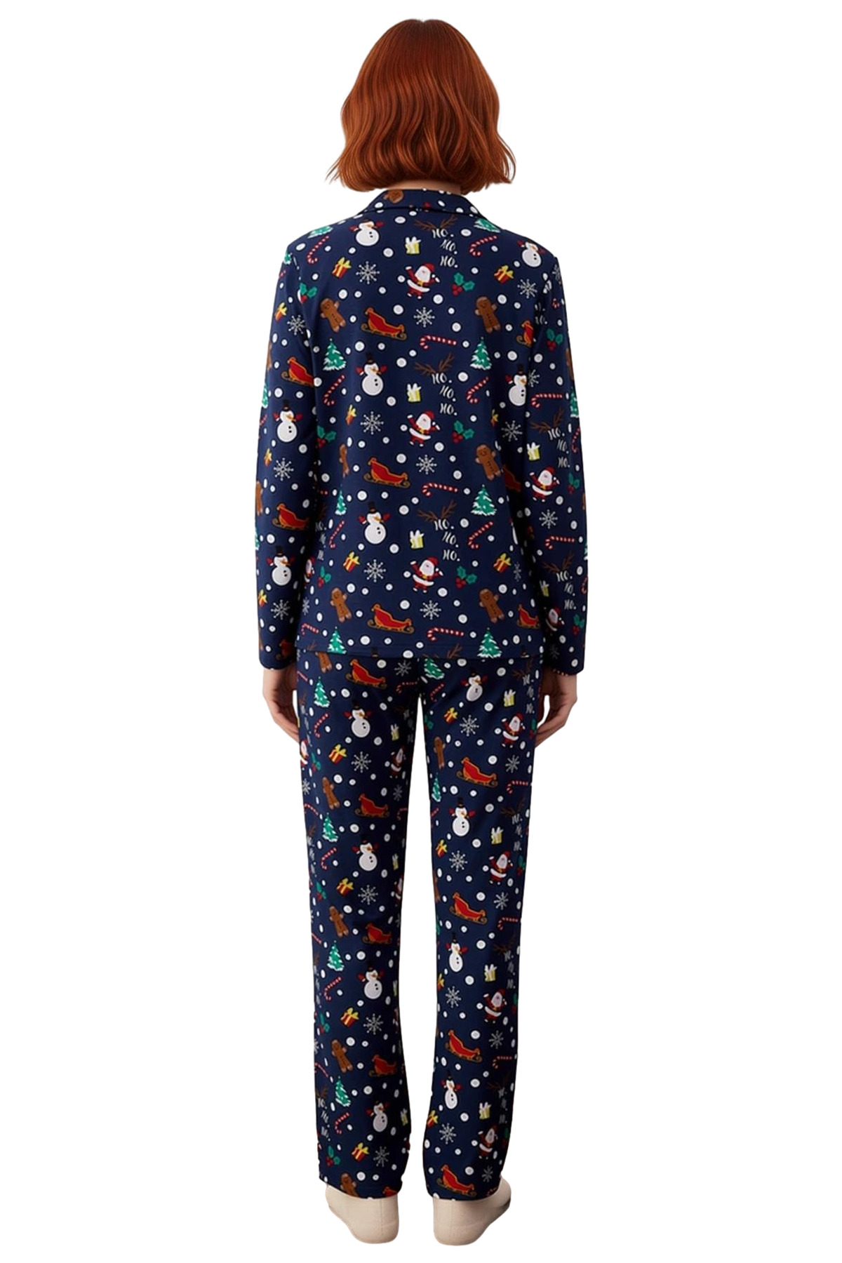 Kadın Kışlık Baskılı Pamuklu Pijama Takımı Rahat Kalıp Uzun Paça Homewear Konforlu Kesim
