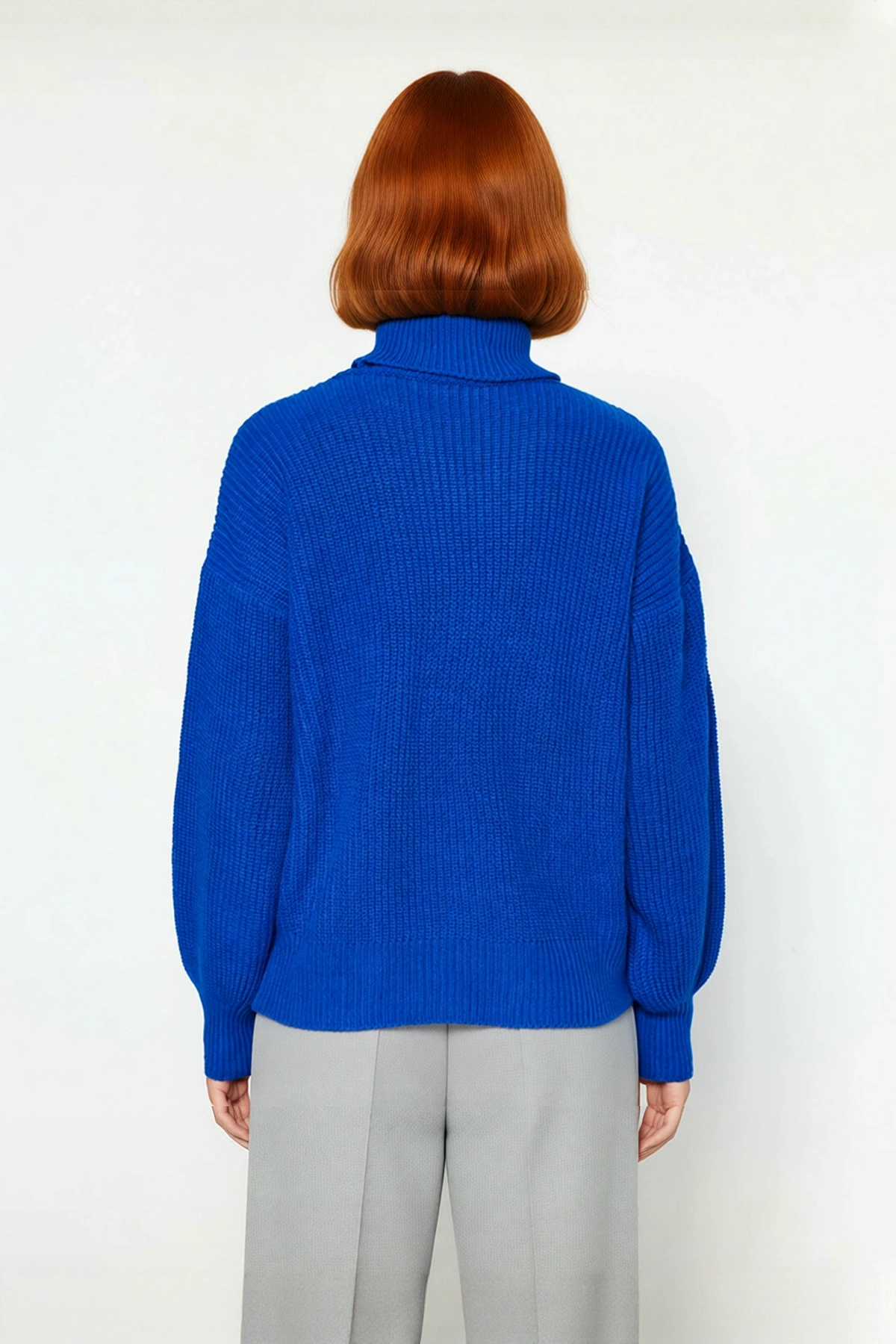 Kadın Oversize Balıkçı Yaka Düz Akrilik Triko Kazak Kış Günleri İçin İdeal Uzun Kollu Model