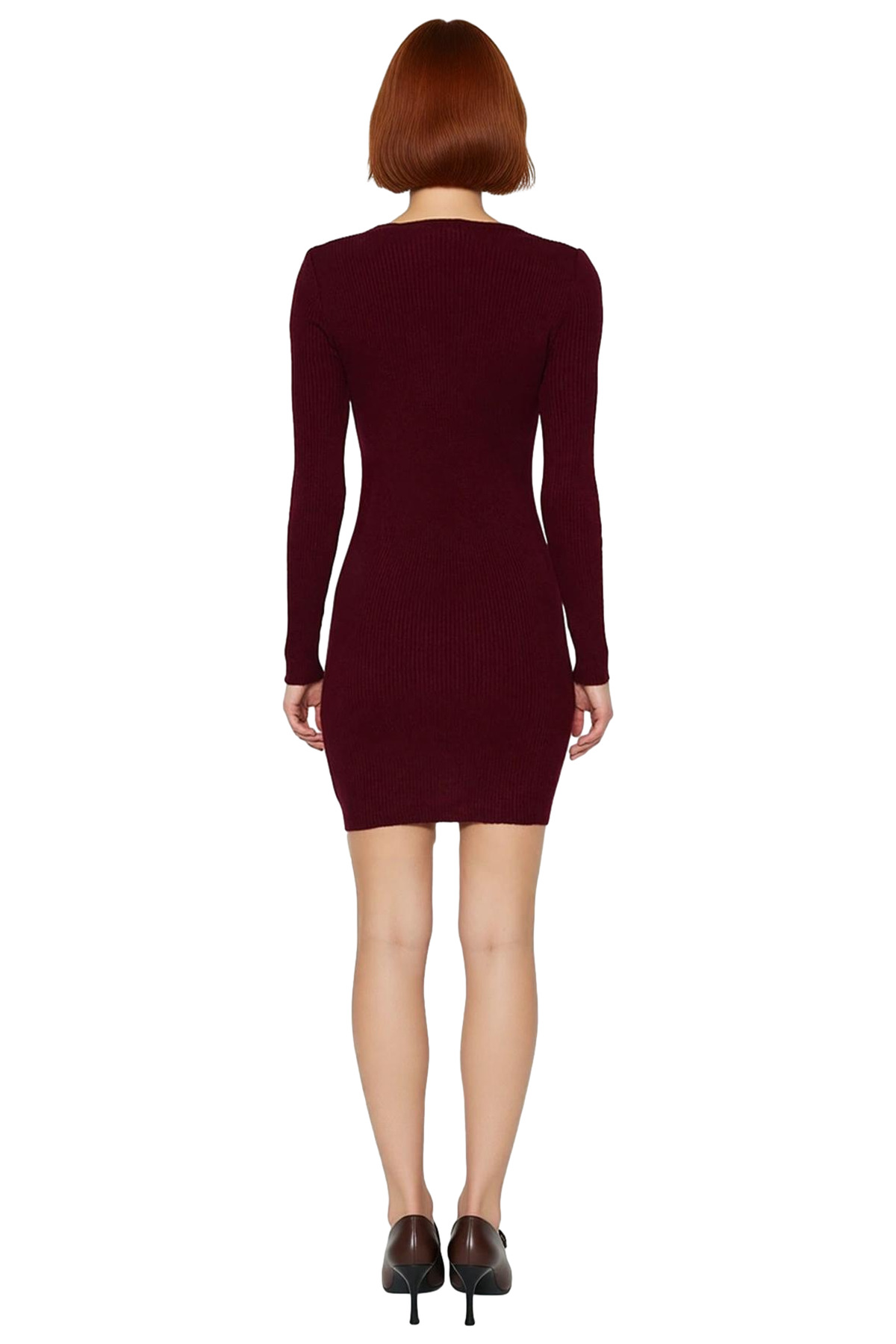 Kadın Triko Bodycon Uzun Kollu Büzgü Detaylı Mini Elbise İlkbahar Sonbahar Şık Görünüm Kaliteli