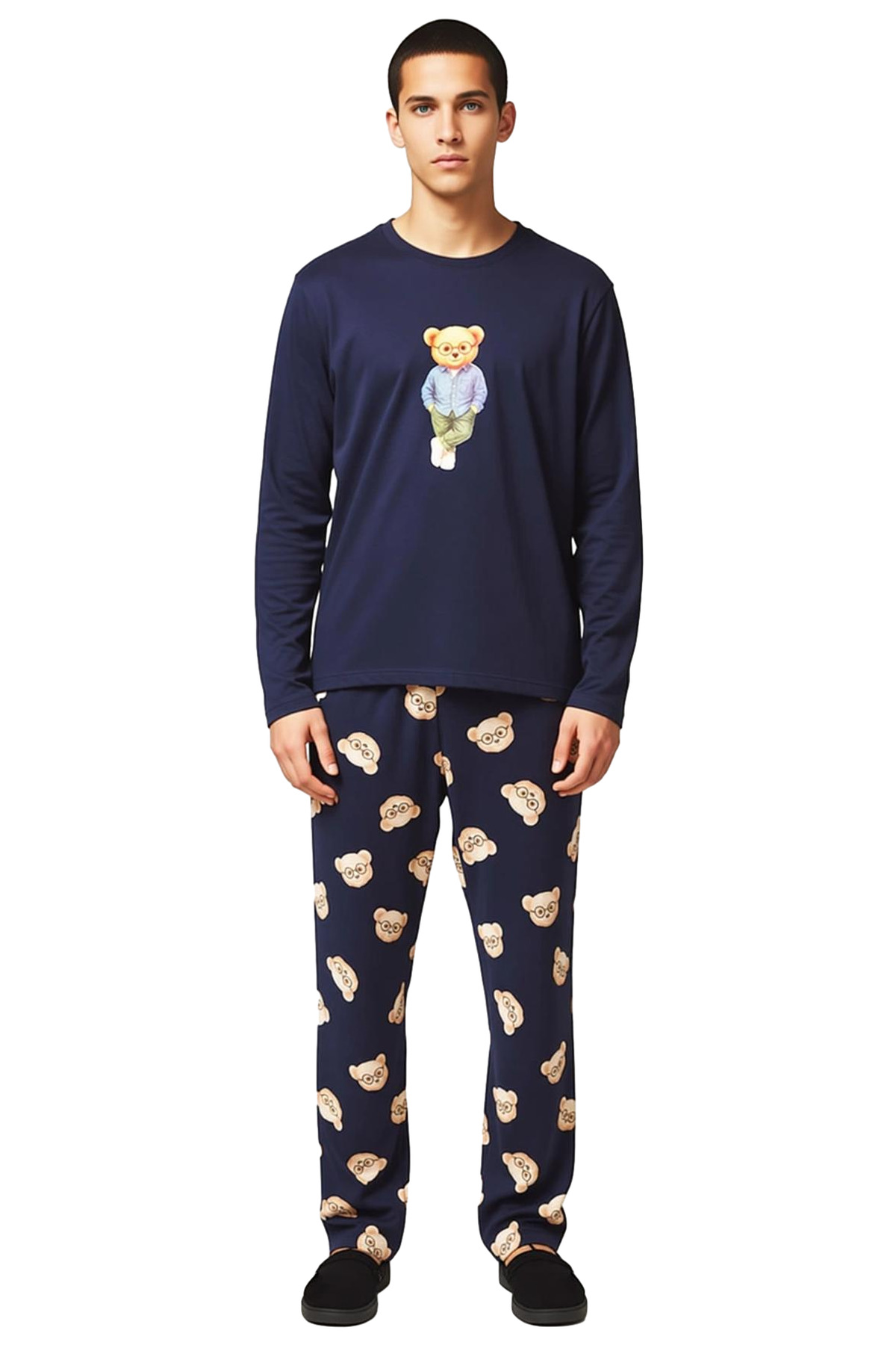 Erkek Ayıcık Desenli Regular Fit Pijama Takımı Fonksiyonel Dayanıklı Kaliteli Konforlu Şık