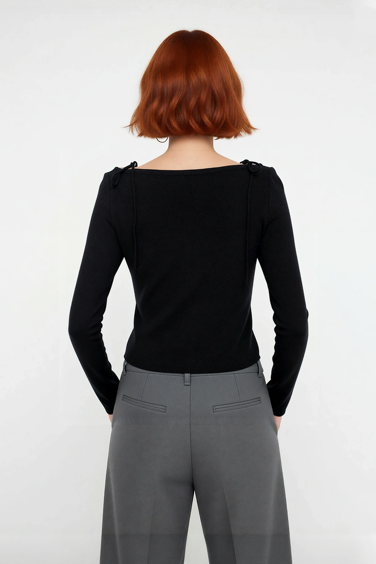 Kadın Siyah Fitted Kayık Yaka Crop Triko Hırka İnce Düşük Kol Uzun Kollu Basic Şık Tasarım