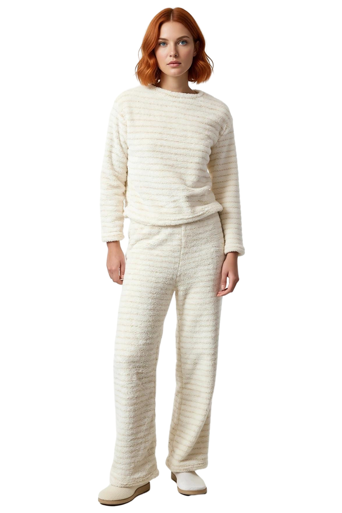 Kadın Kışlık Wellsoft Pijama Takımı Çizgili Lüks Örme Günlük Kullanım İçin Profesyonel Görünüm