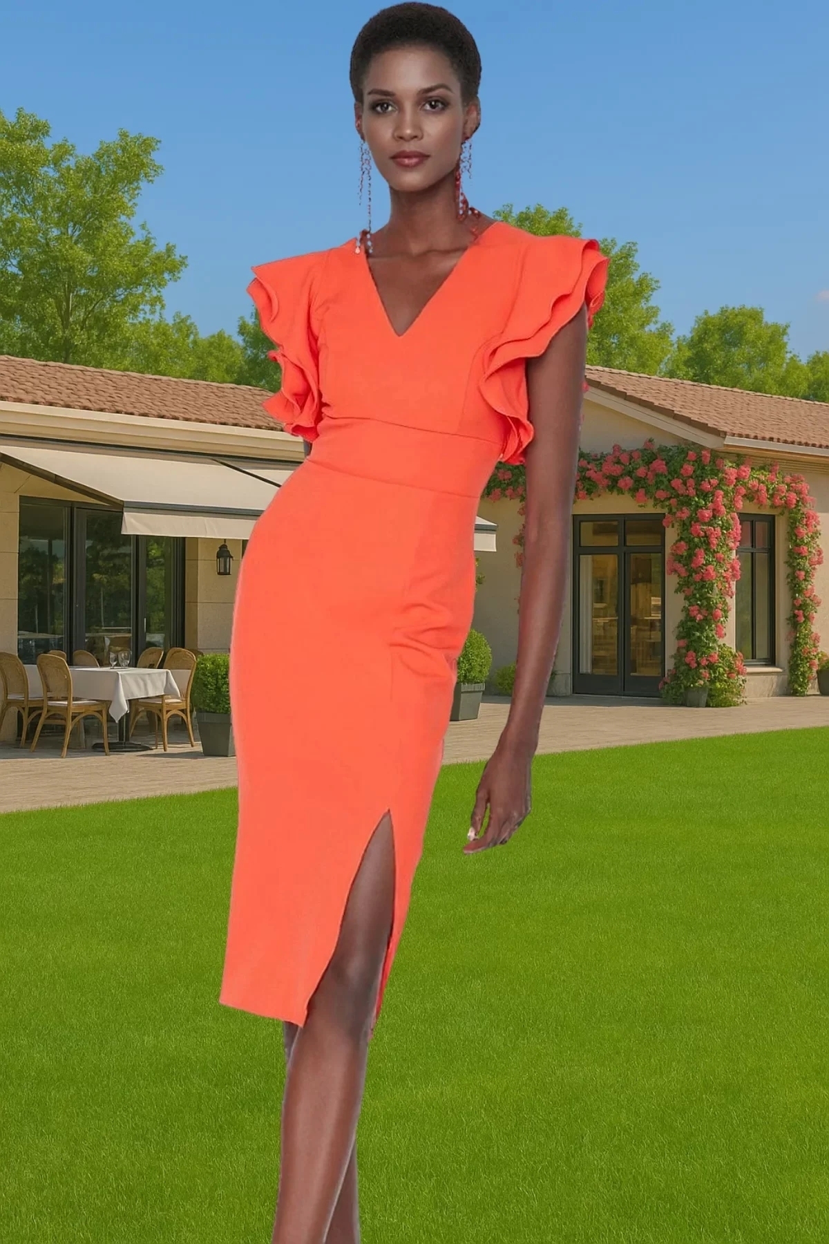 Kadın Finike Dokuma Abiye Elbise V Yaka Kısa Kollu Bodycon Kalıp Yaz Aylarının Vazgeçilmezi