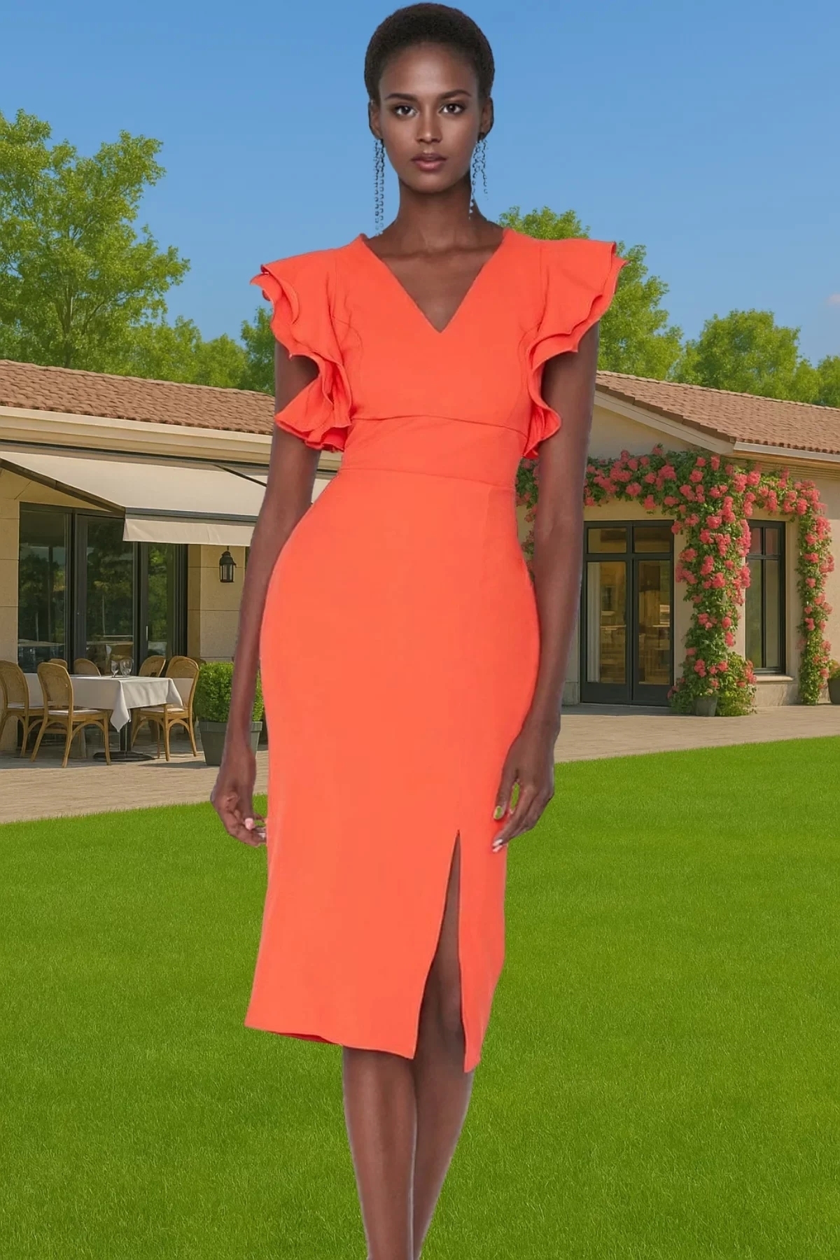 Kadın Finike Dokuma Abiye Elbise V Yaka Kısa Kollu Bodycon Kalıp Yaz Aylarının Vazgeçilmezi