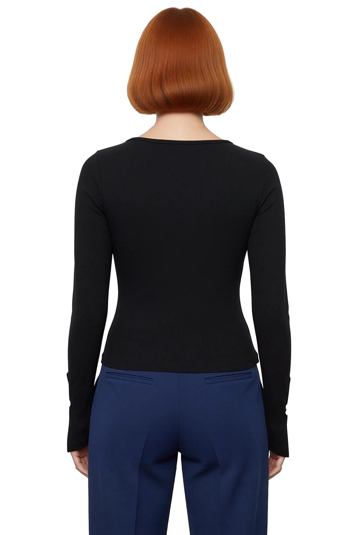 Kadın Fiyonk ve Cut Out Detaylı Bisiklet Yaka Slim Vücuda Oturan Örme Bluz Günlük Kullanım