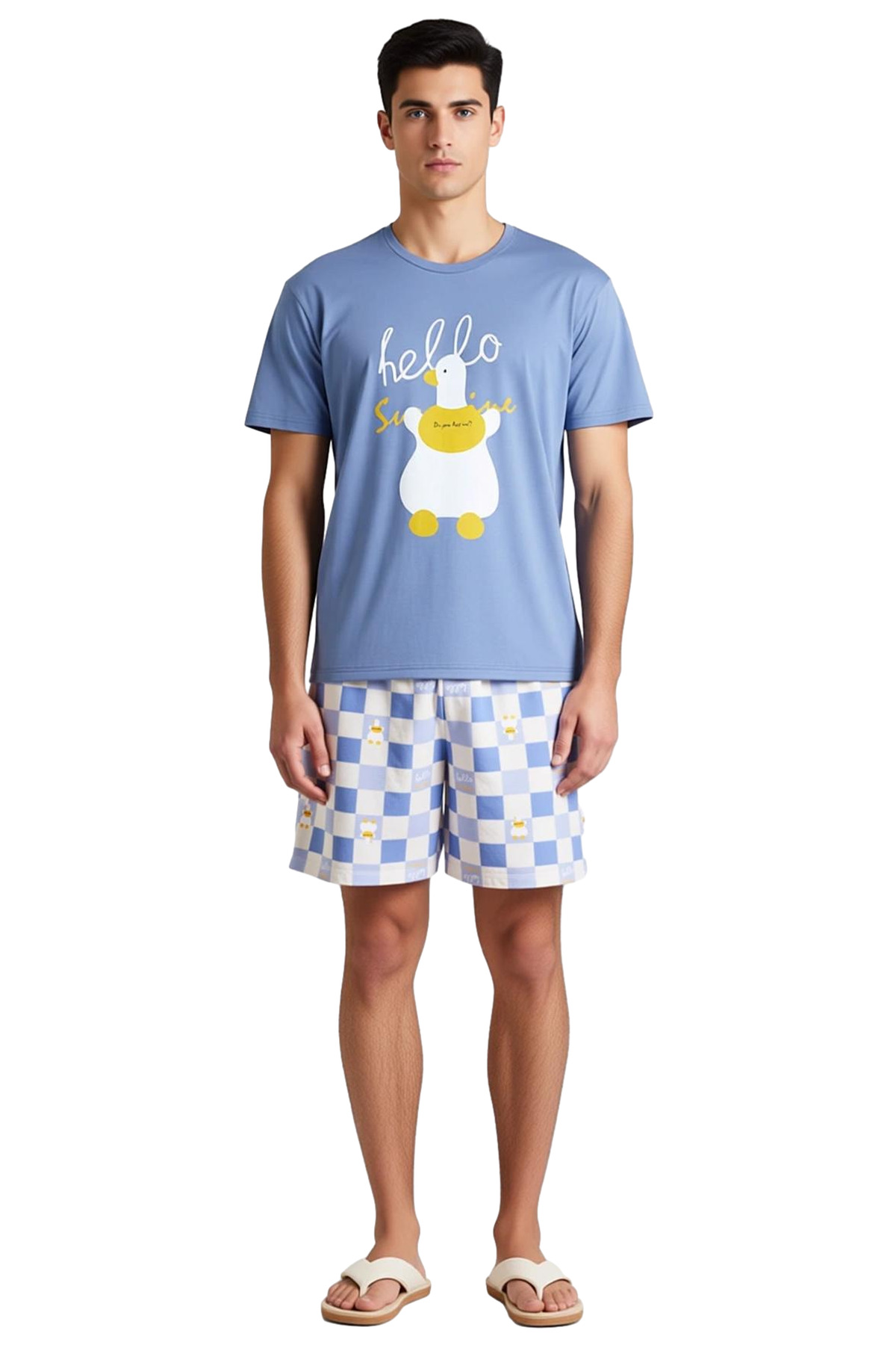 Eğlenceli Ördek Baskılı Pijama Takımı Kadın Fonksiyonel Dayanıklı Kaliteli Konforlu Modern