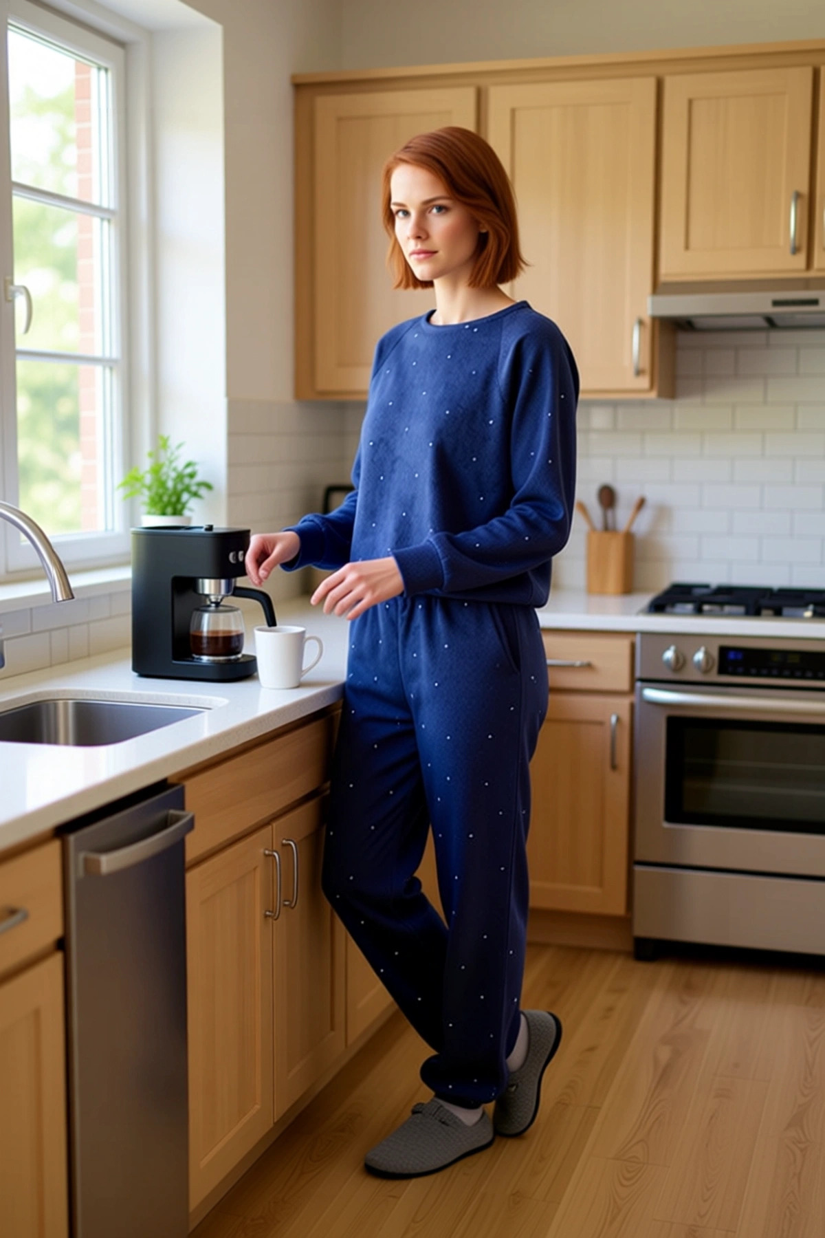 Kadın Puantiyeli Polar Kışlık Pijama Takımı Rahat Örme Kumaş Mükemmel Uyum Şık Görünüm Modern Stil