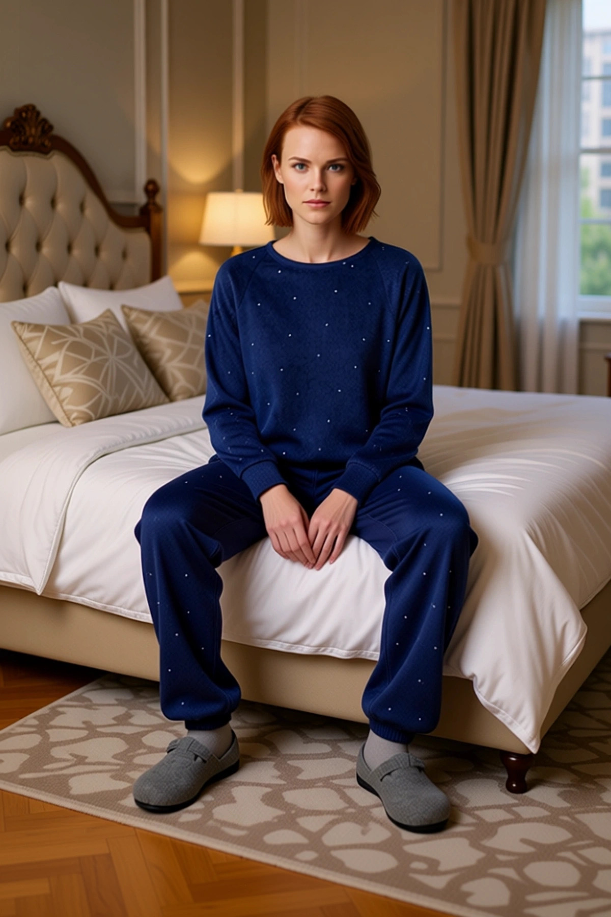 Kadın Puantiyeli Polar Kışlık Pijama Takımı Rahat Örme Kumaş Mükemmel Uyum Şık Görünüm Modern Stil