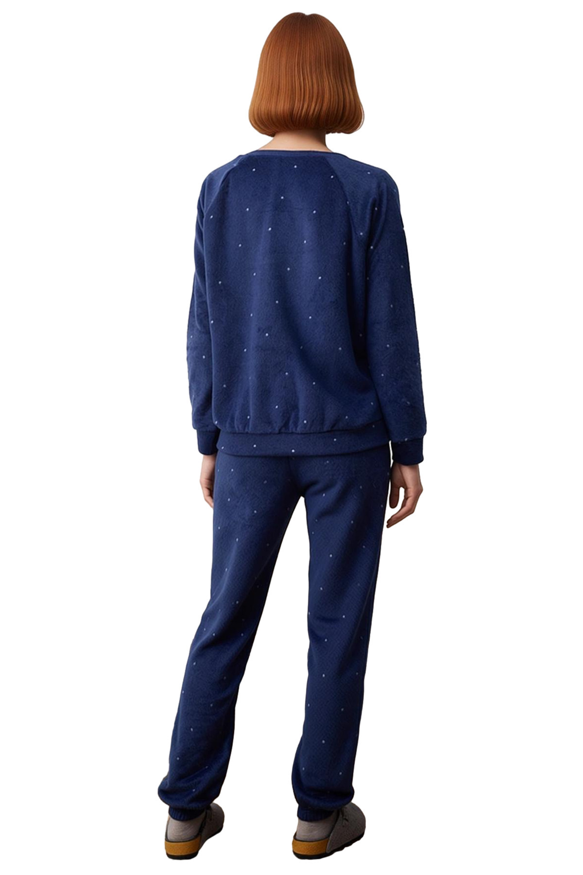 Kadın Puantiyeli Polar Kışlık Pijama Takımı Rahat Örme Kumaş Mükemmel Uyum Şık Görünüm Modern Stil
