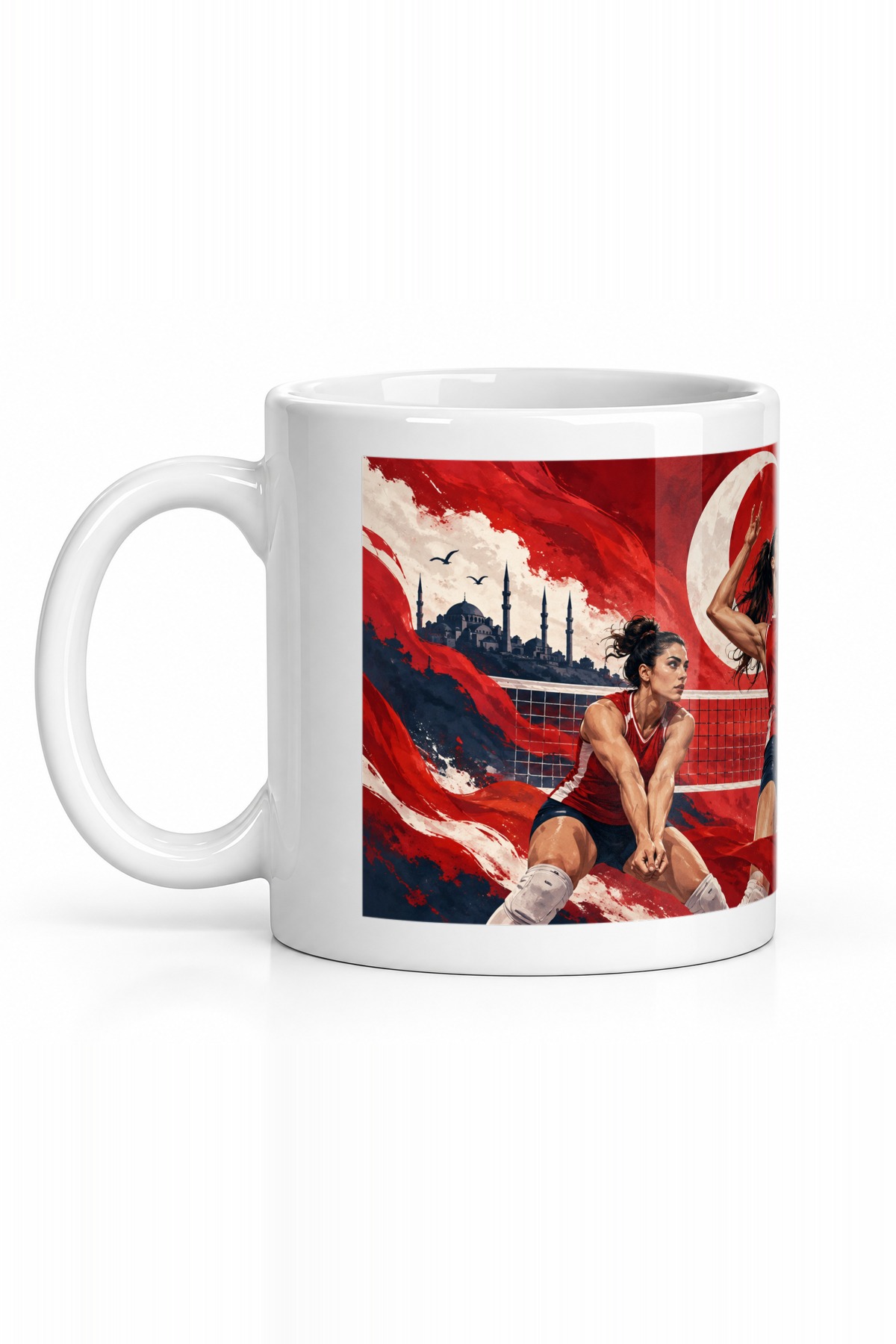 Seramik Kupa Türk Bayrağı Voleybol Temalı Baskılı 300 ml Hediyelik Ofis Kahve Çay Özel Tasarım