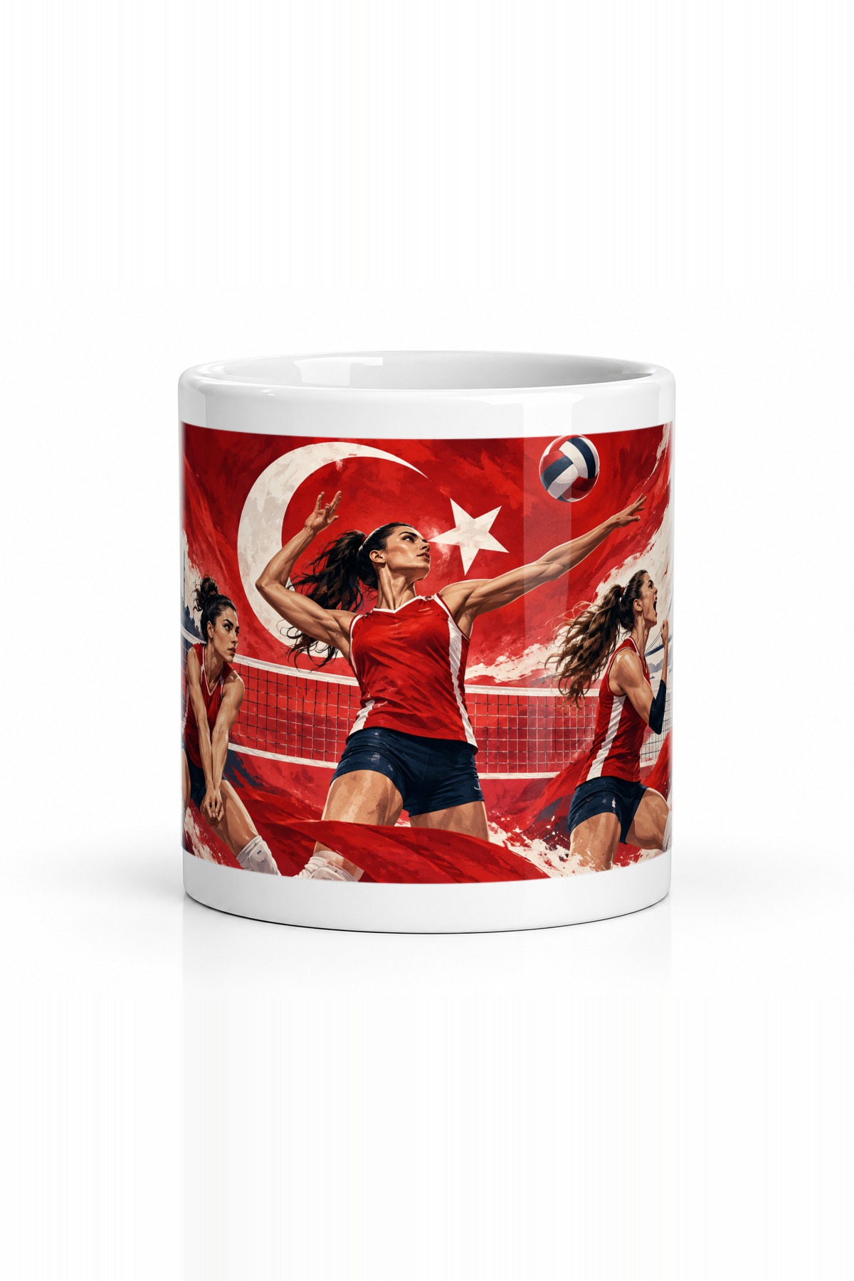 Seramik Kupa Türk Bayrağı Voleybol Temalı Baskılı 300 ml Hediyelik Ofis Kahve Çay Özel Tasarım